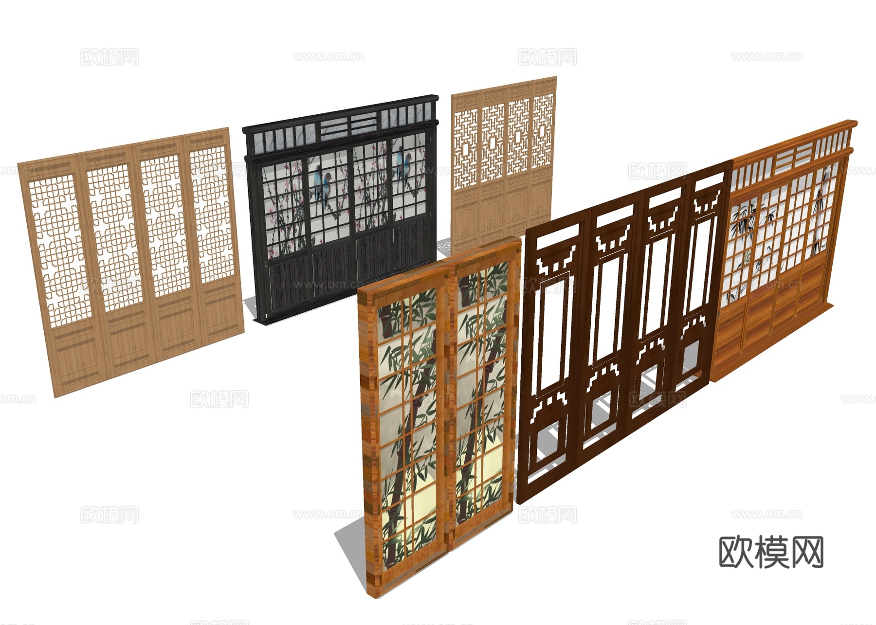中式推拉门 镂空雕花门su模型下载