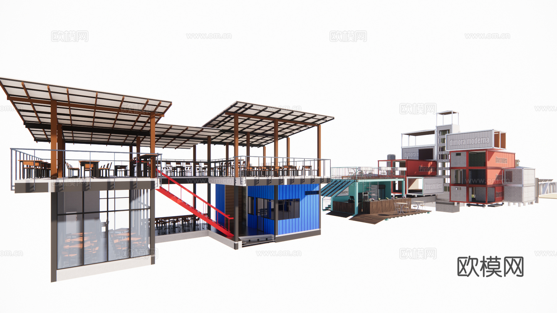 现代集装箱建筑外观su模型下载