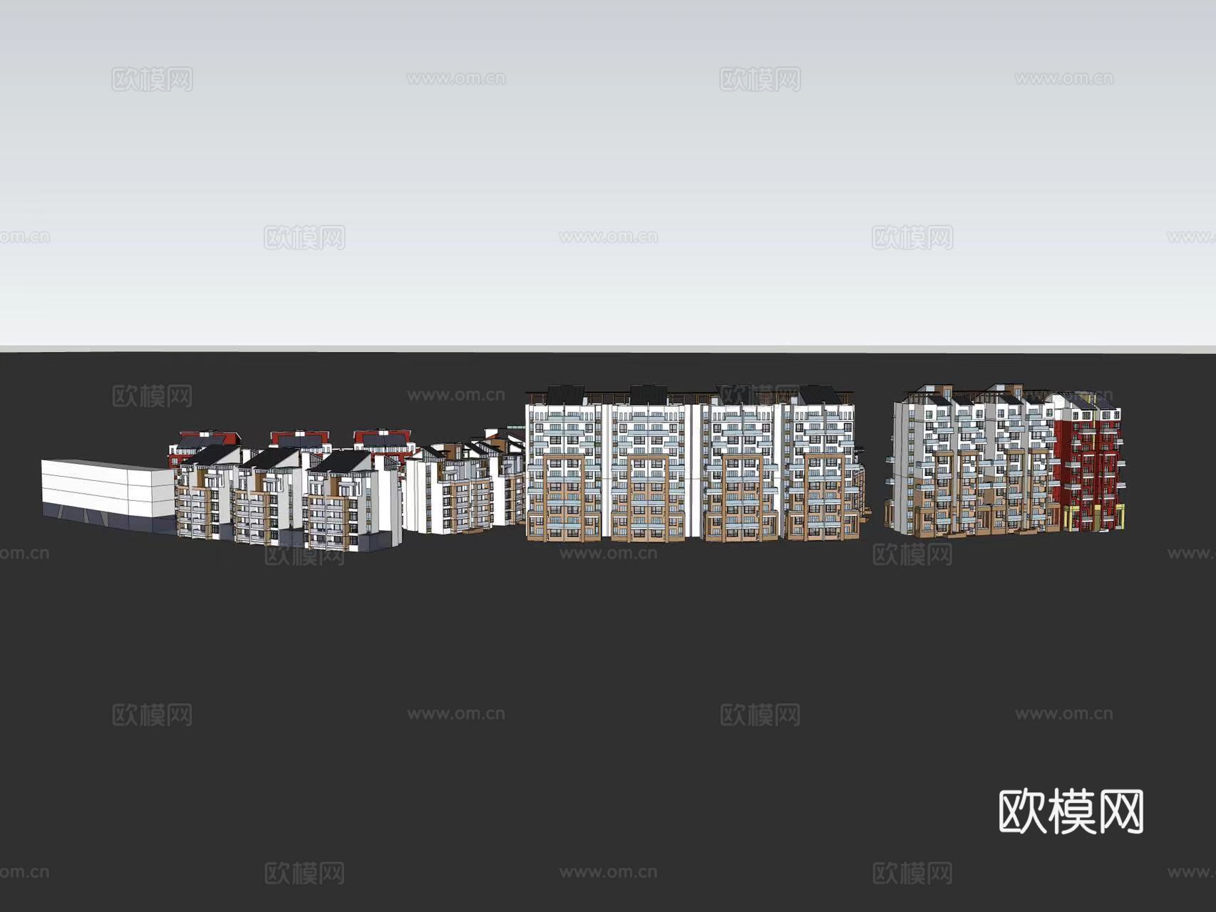 现代住宅楼建筑外观su模型下载