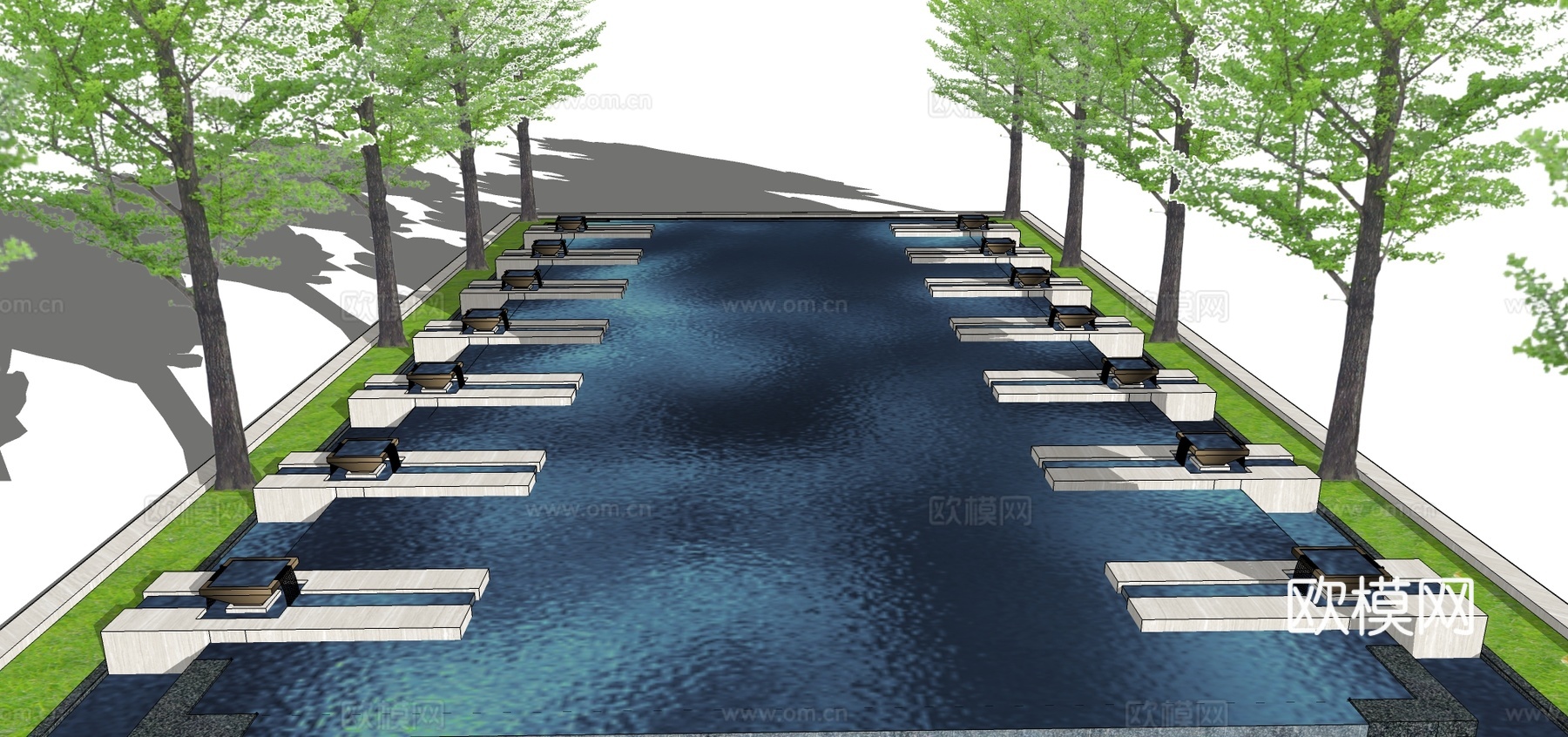现代景观水池su模型下载