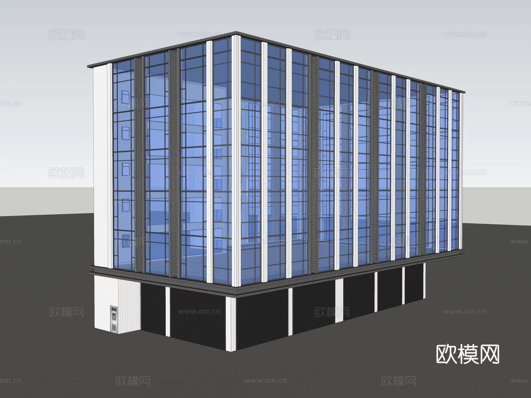 现代多层办公楼建筑外观su模型下载