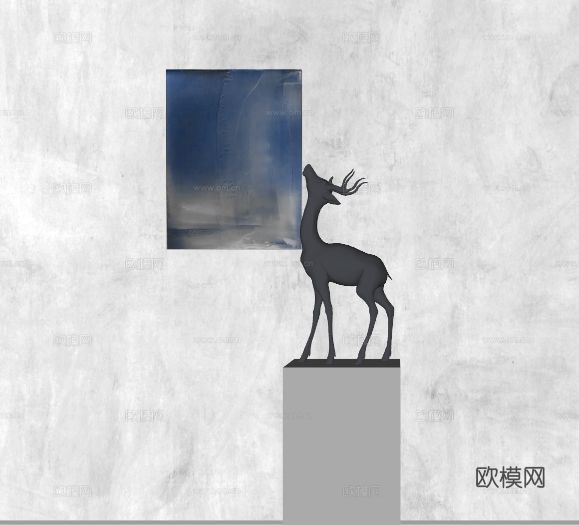 新中式鹿雕塑摆件su模型下载
