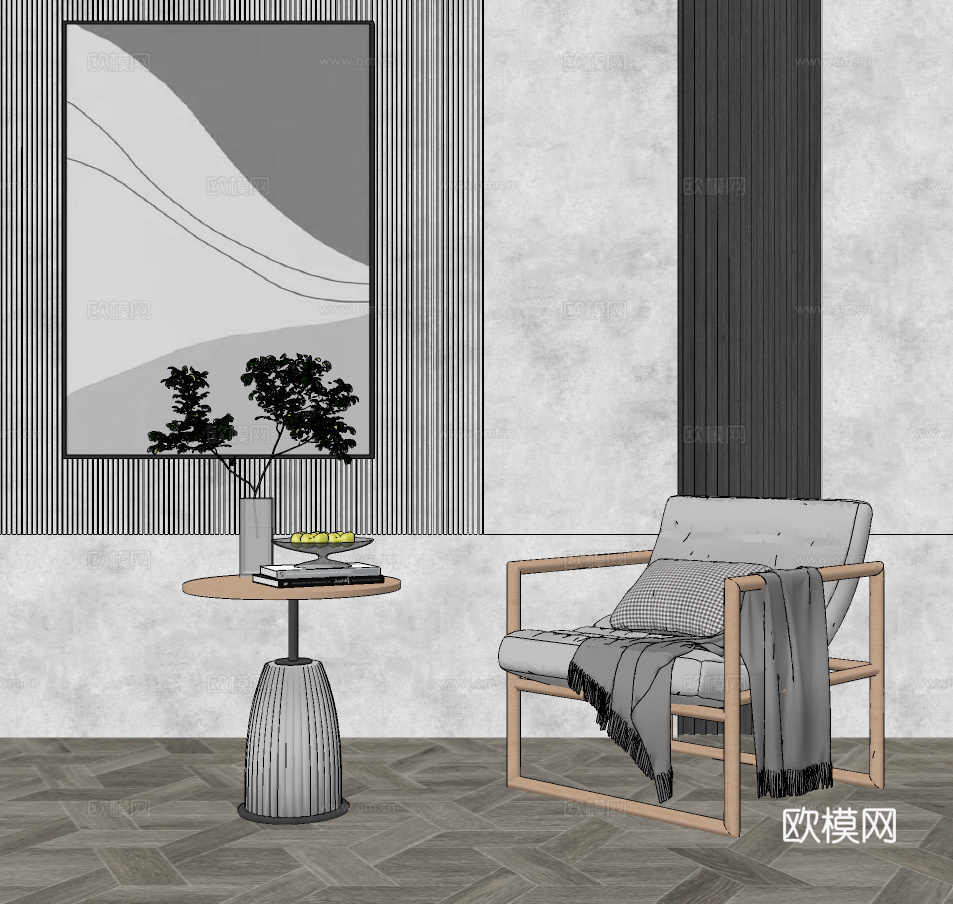 现代边几休闲椅su模型下载