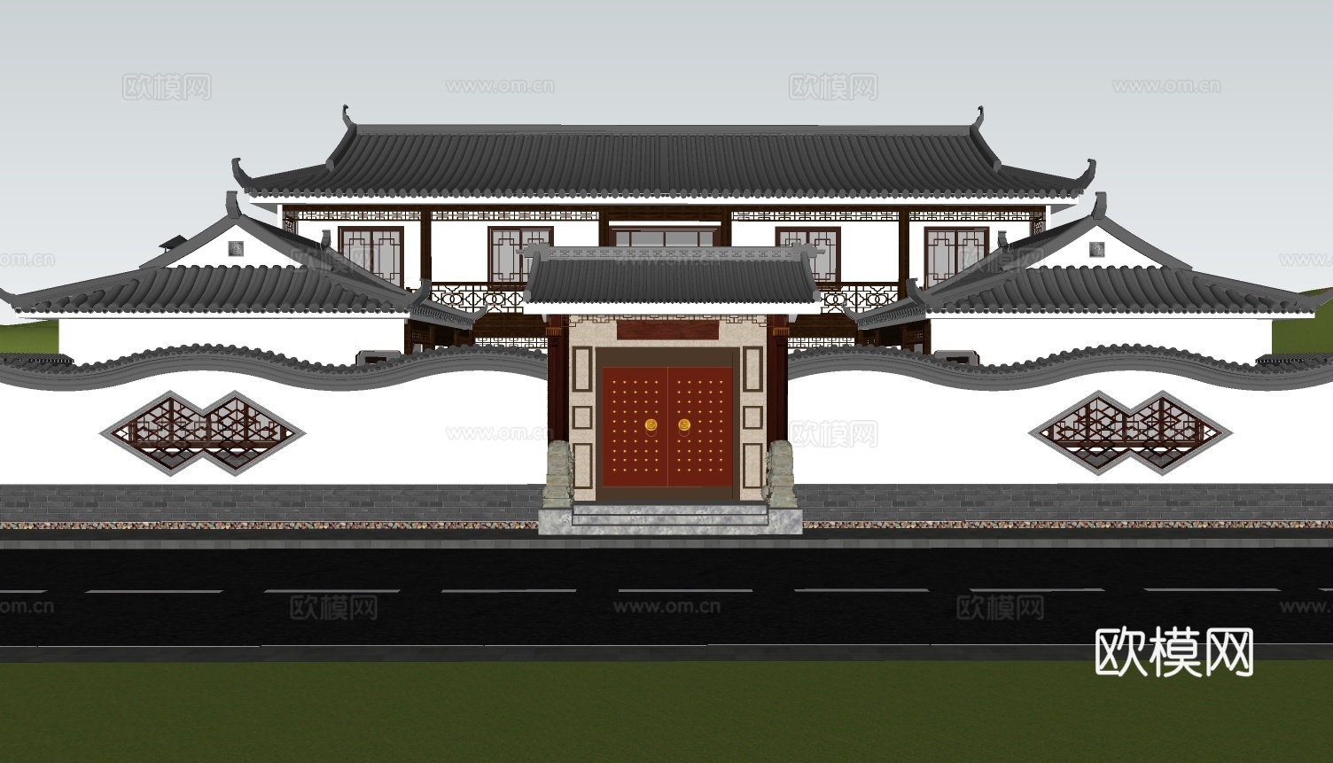 新中式四合院su模型下载