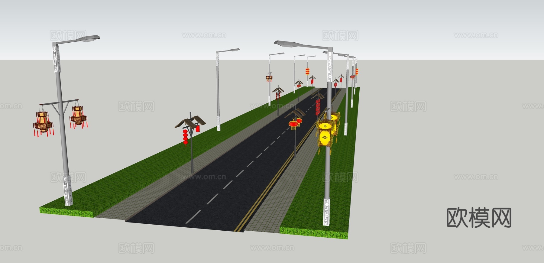 路灯景观 城市道路su模型下载