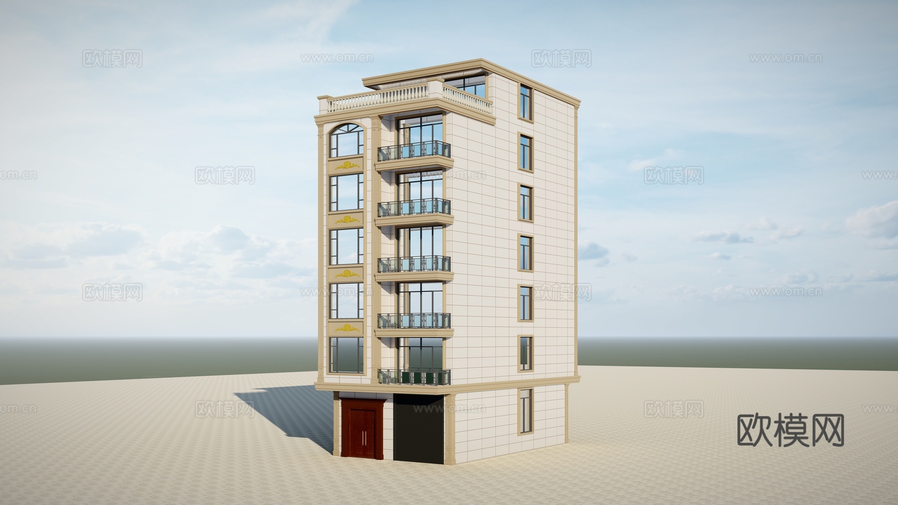 欧式独栋别墅建筑外观su模型下载