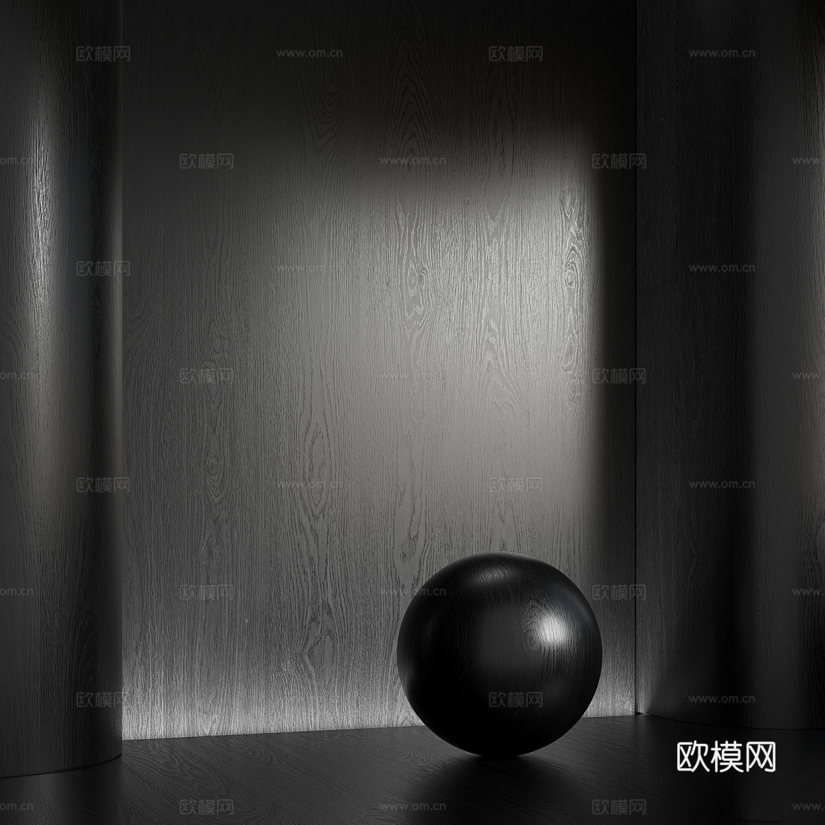 现代意式黑色木纹 木饰面3d模型