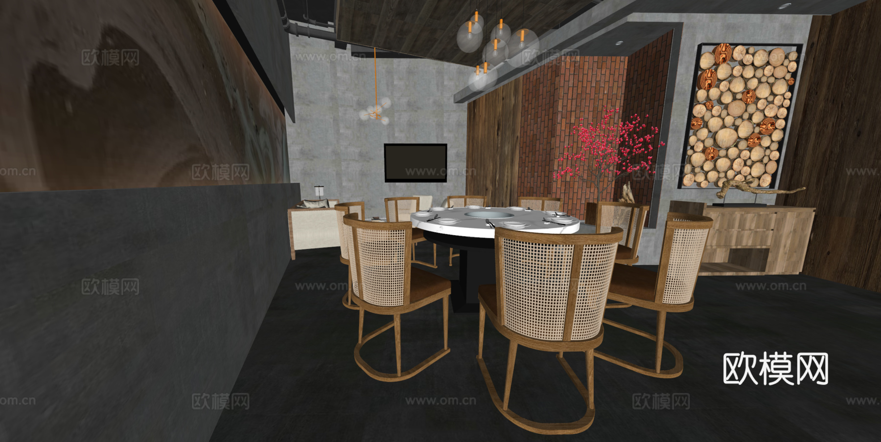 新中式餐厅包间su模型下载
