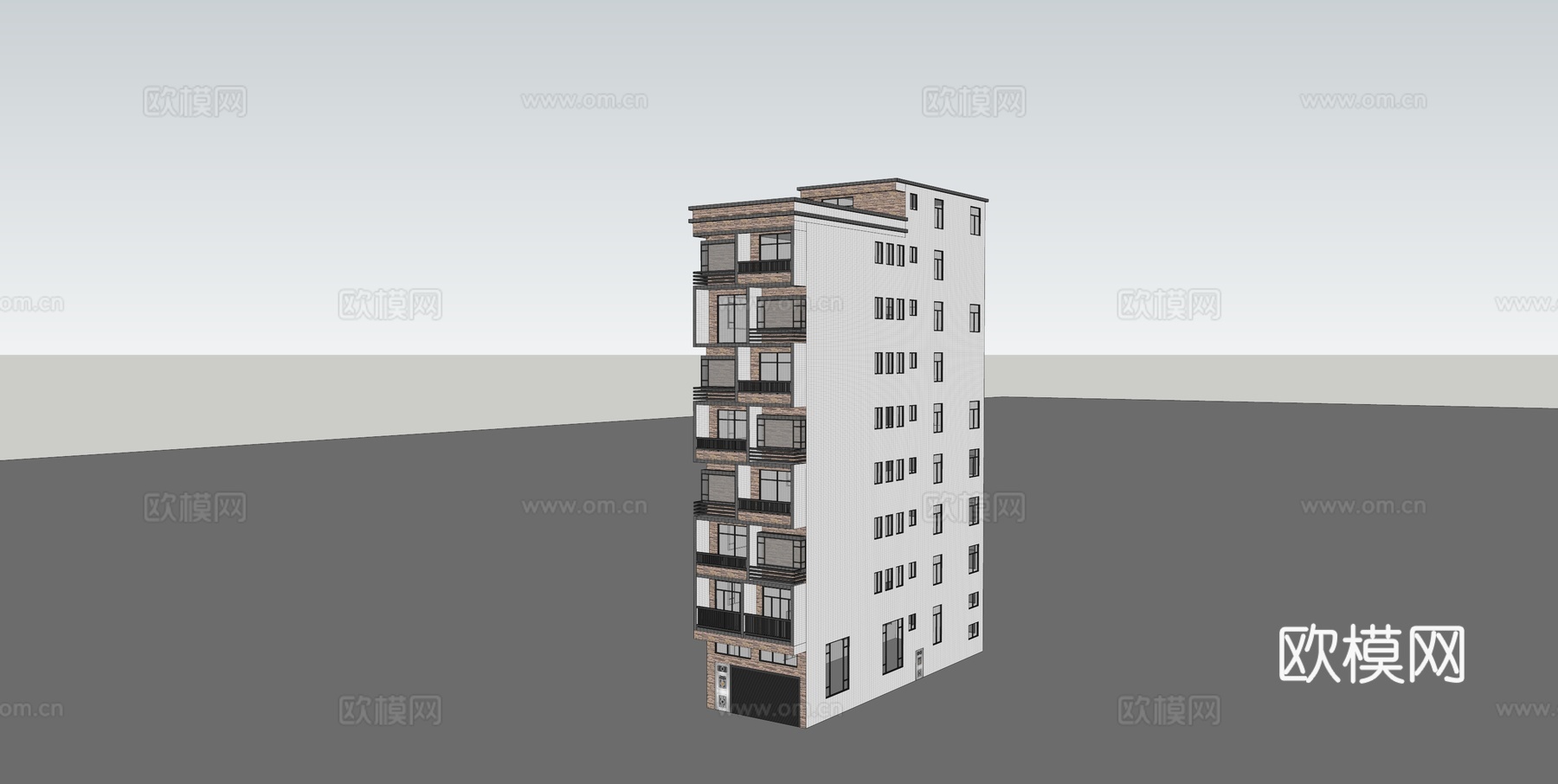 现代住宅楼建筑外观su模型下载