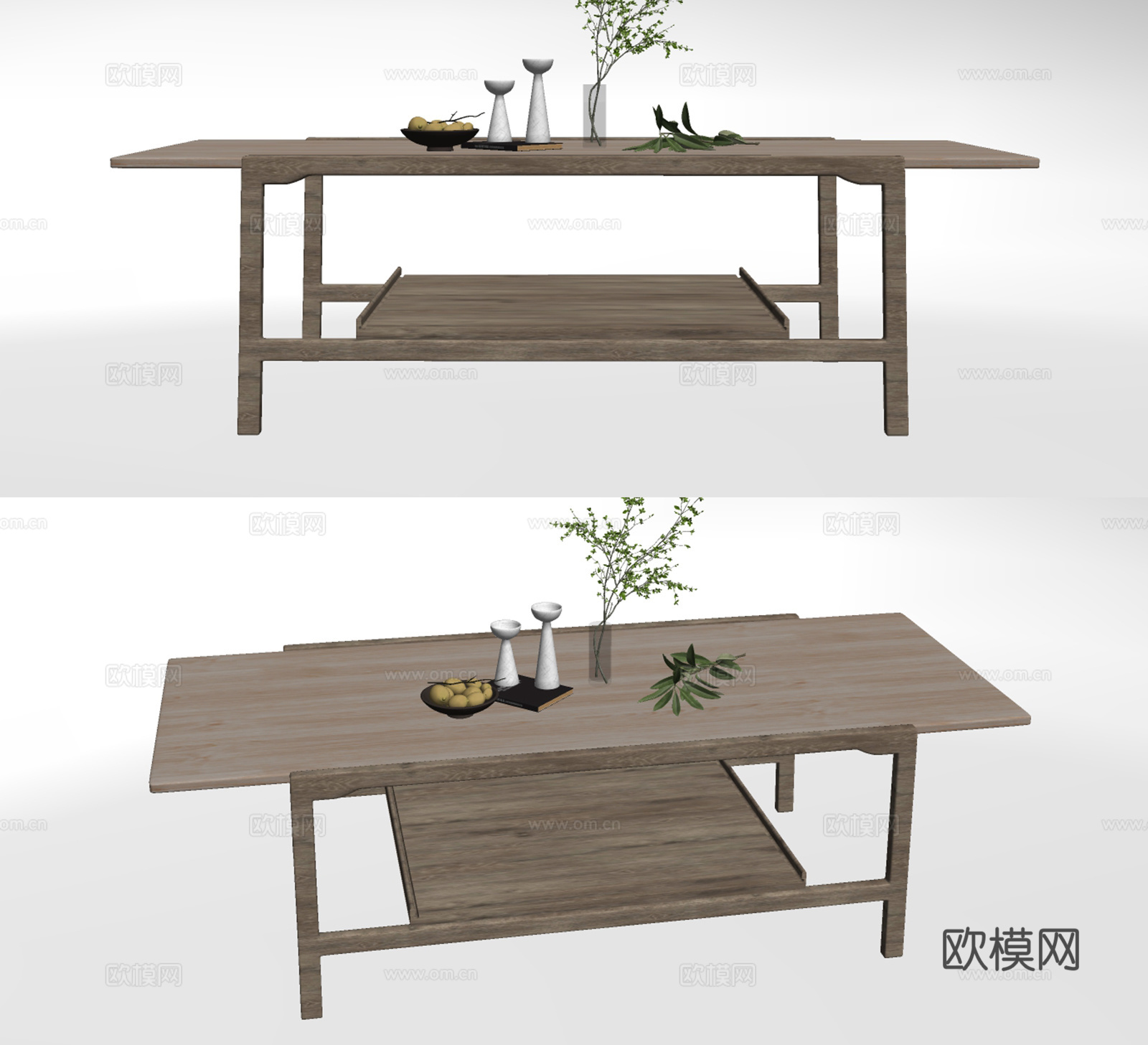 现代实木茶几su模型下载