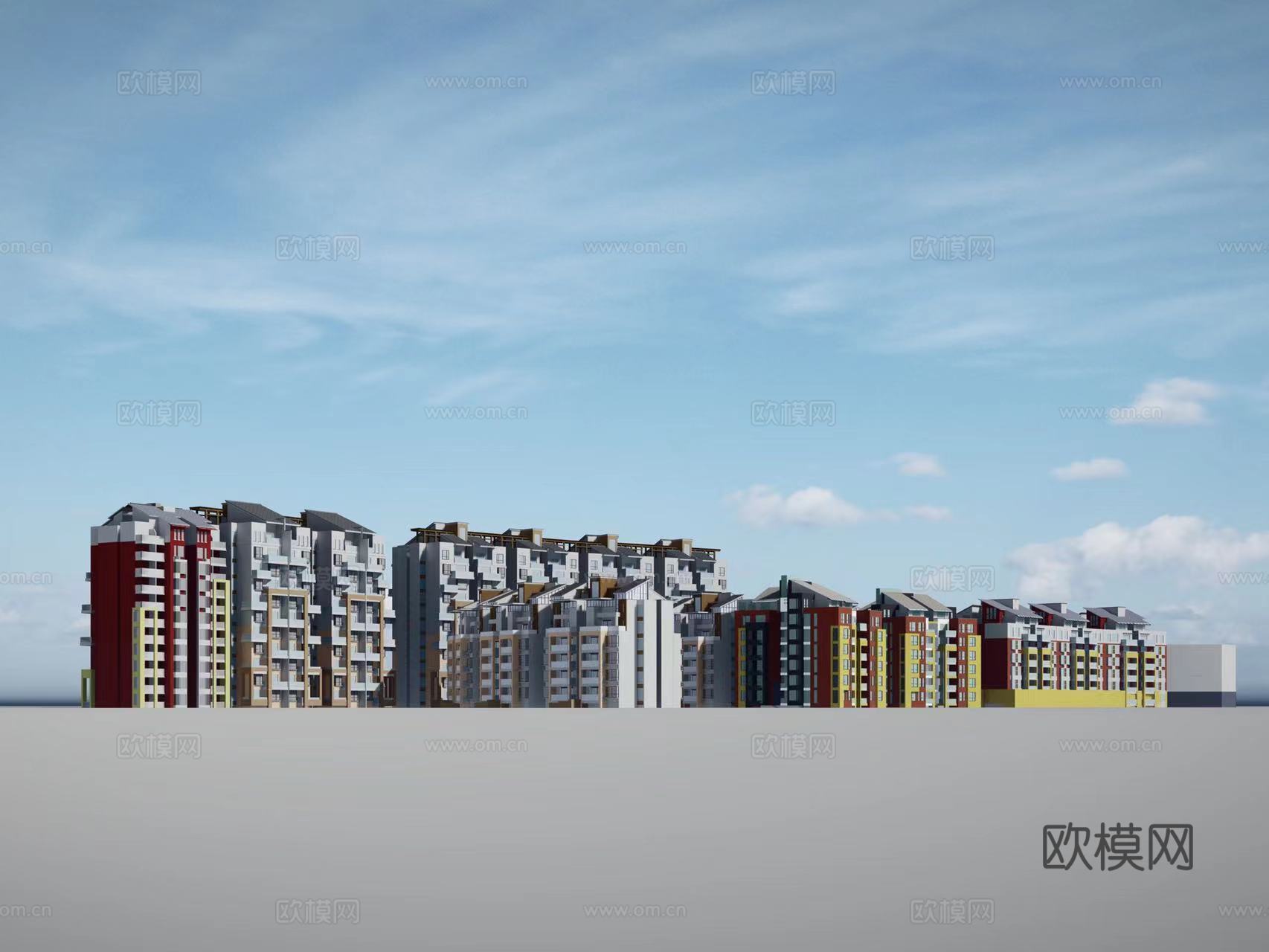 现代住宅楼建筑外观su模型下载