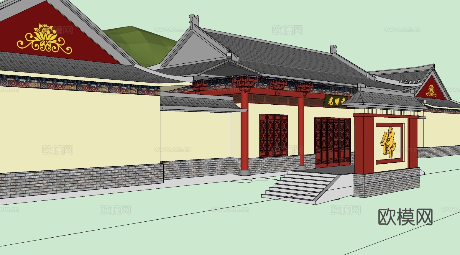 中式寺庙su模型下载