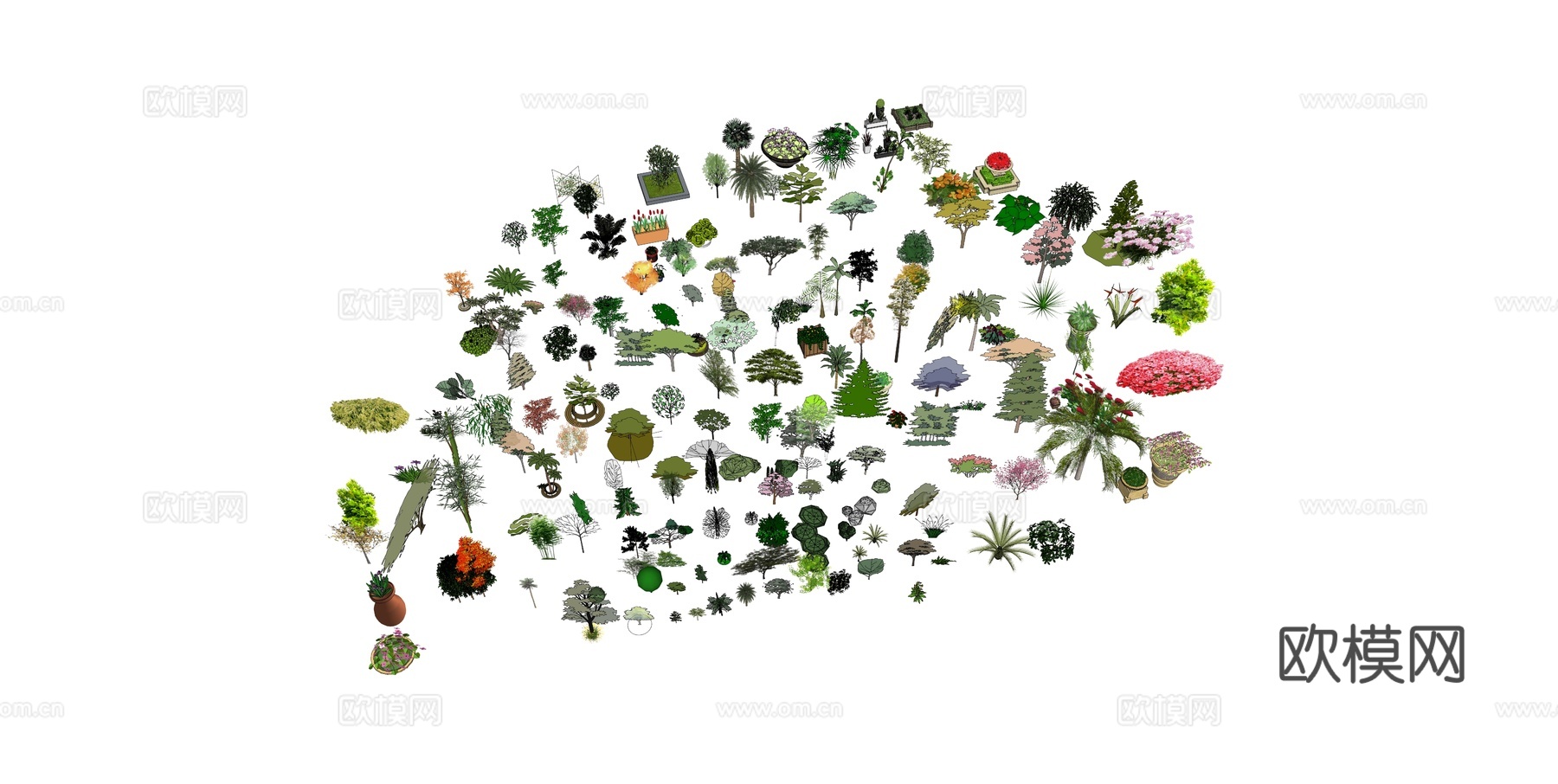 现代花草树木su模型下载