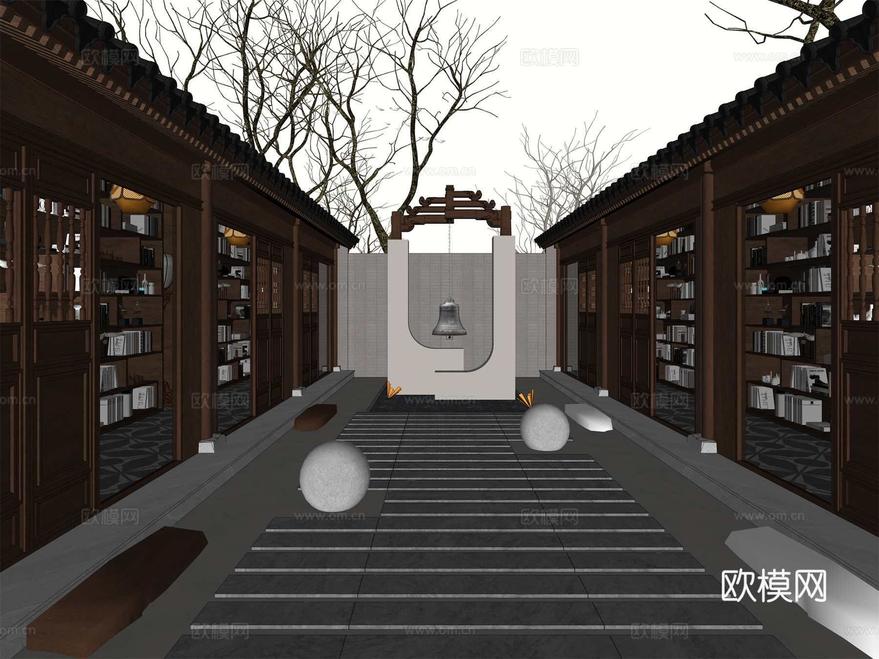 中式酒店su模型下载