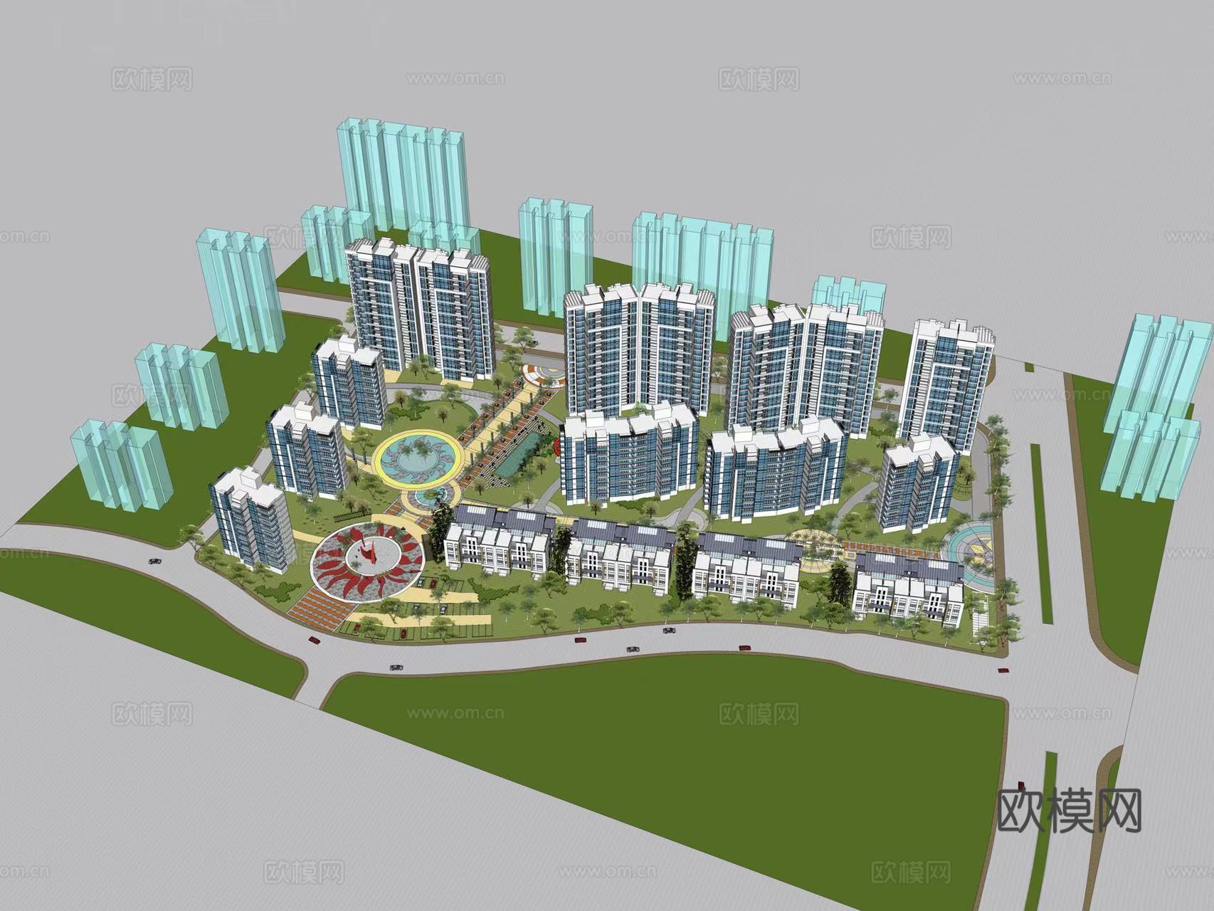 现代小区建筑外观su模型下载
