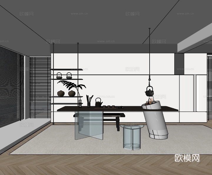 现代茶室su模型下载