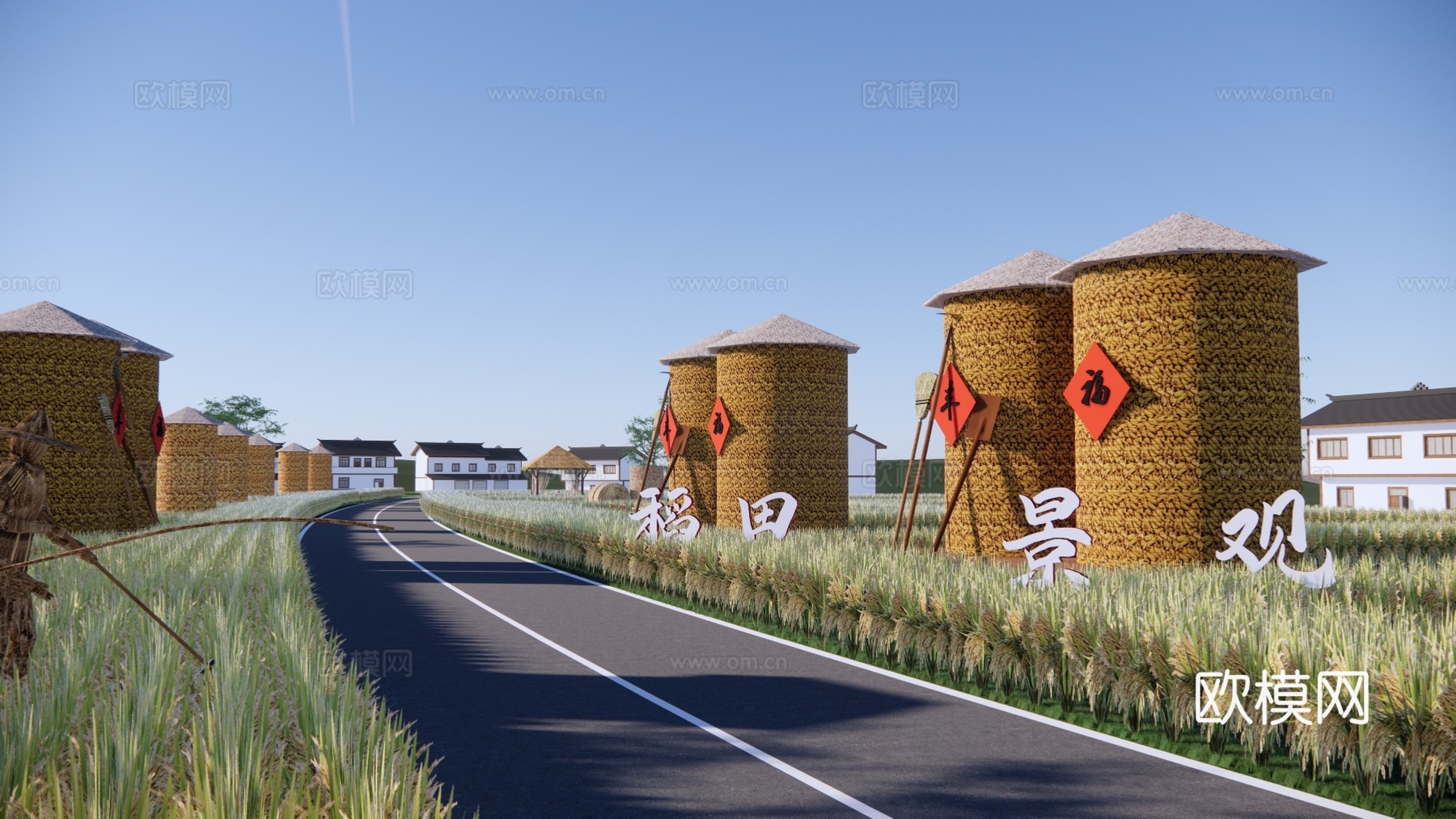 新中式稻田景观种植园su模型下载