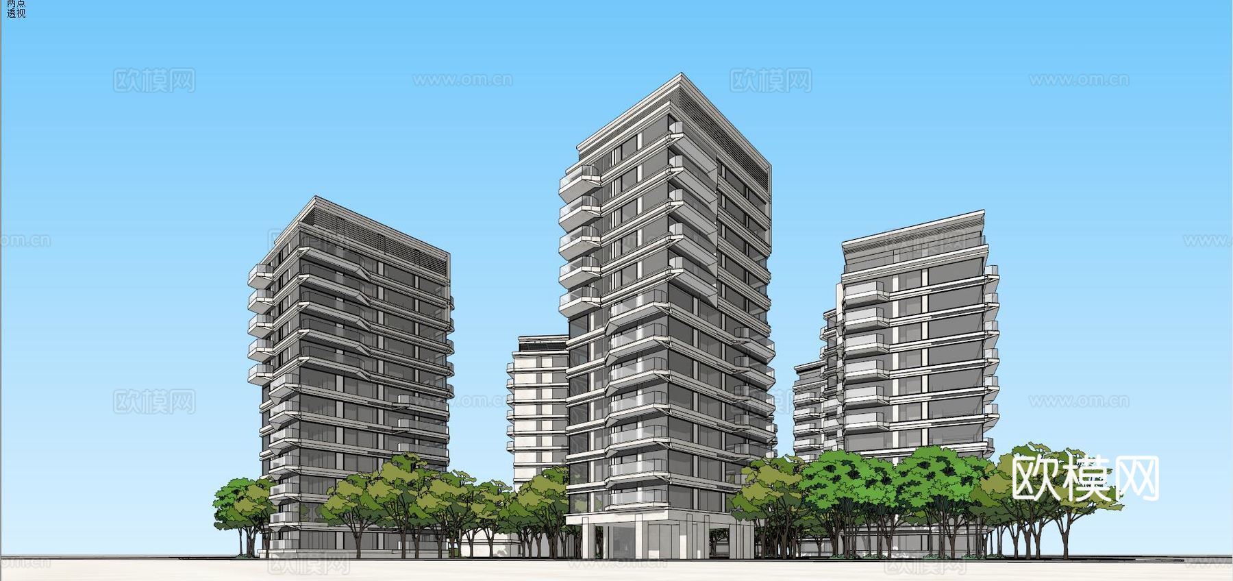 现代高层住宅小区su模型下载