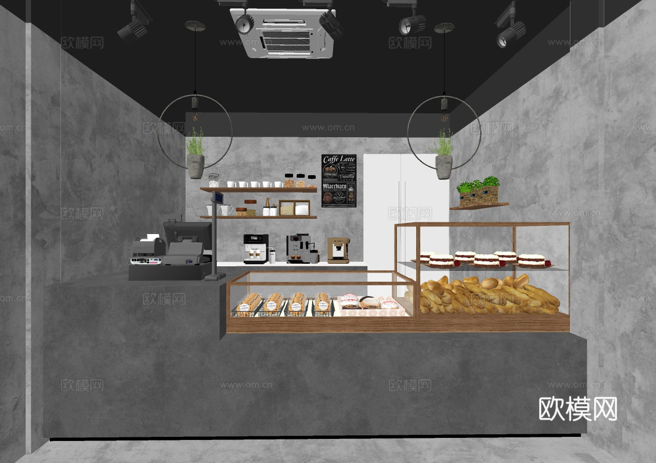 工业风烘培店面包店su模型下载