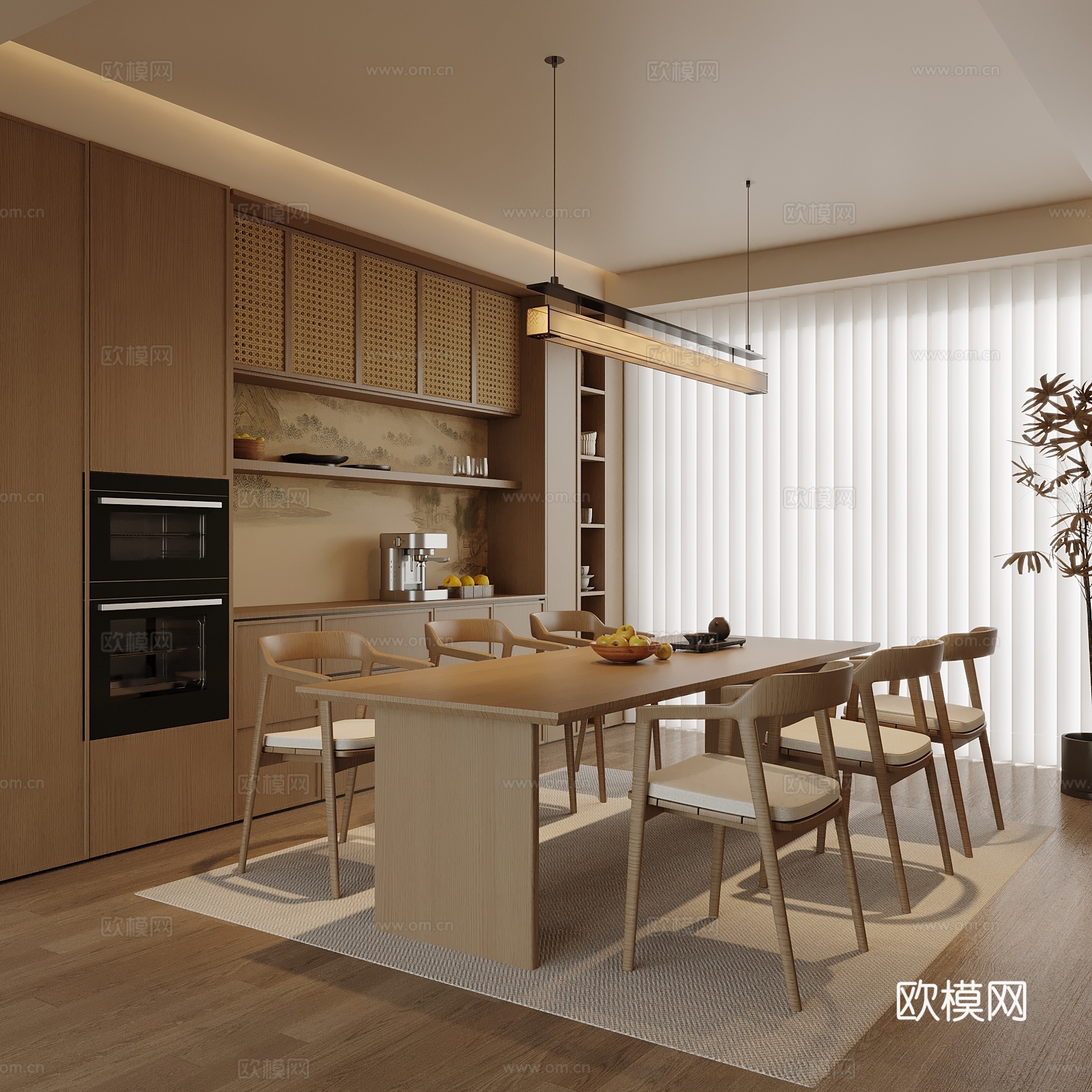 新中式餐厅 酒柜 餐桌椅3d模型
