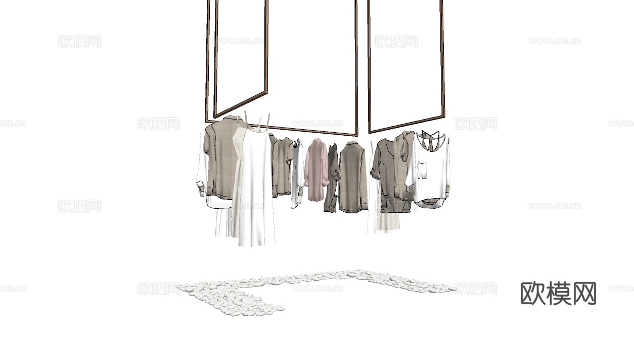 现代服装展示架su模型下载