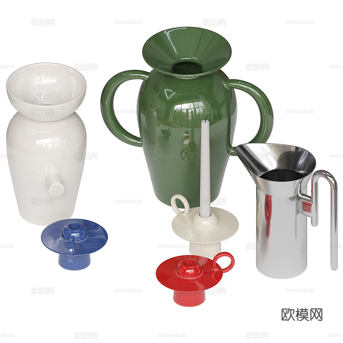 现代陶瓷花瓶 水壶 烛台3d模型