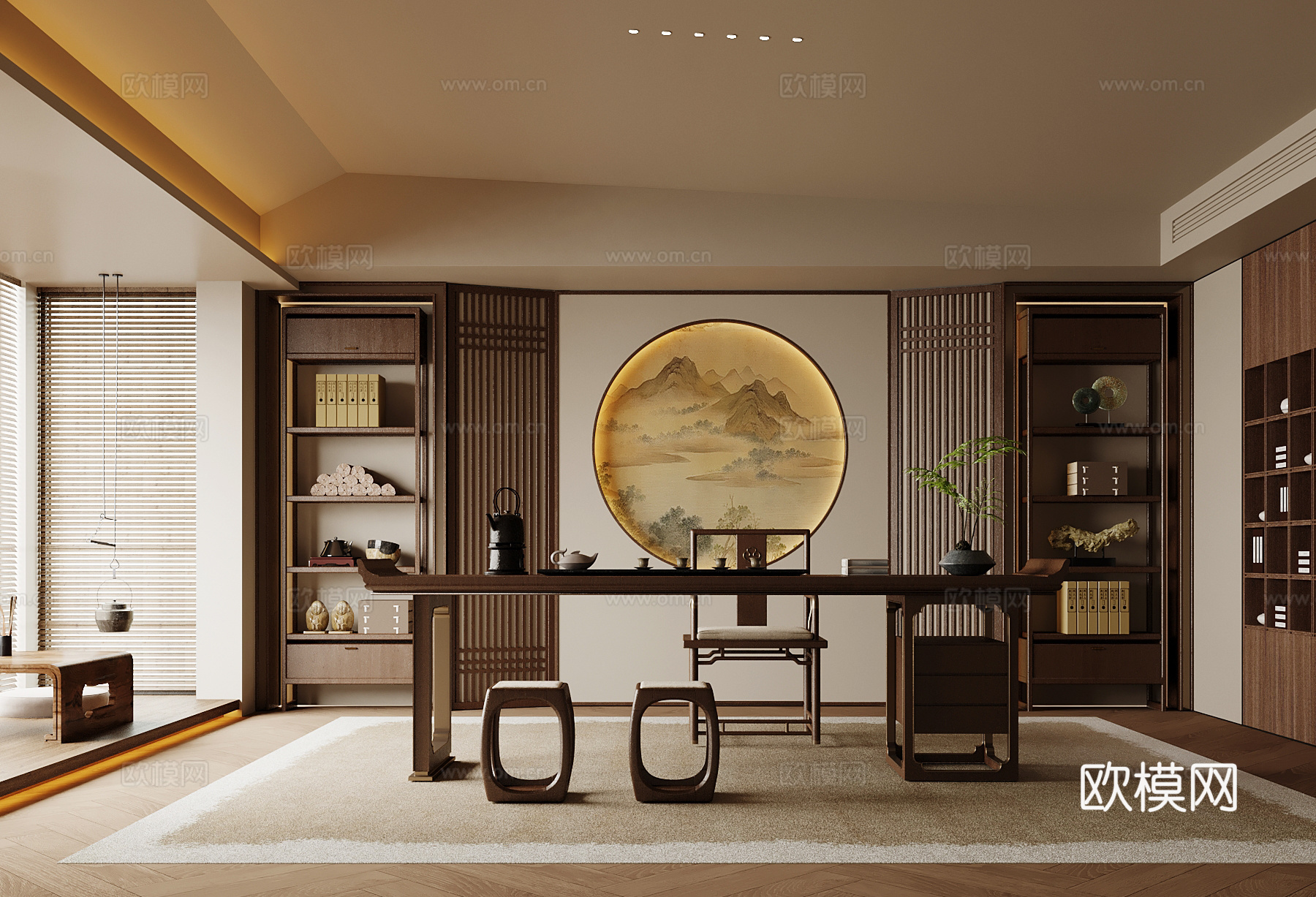 新中式茶室 茶桌椅 书房3d模型下载