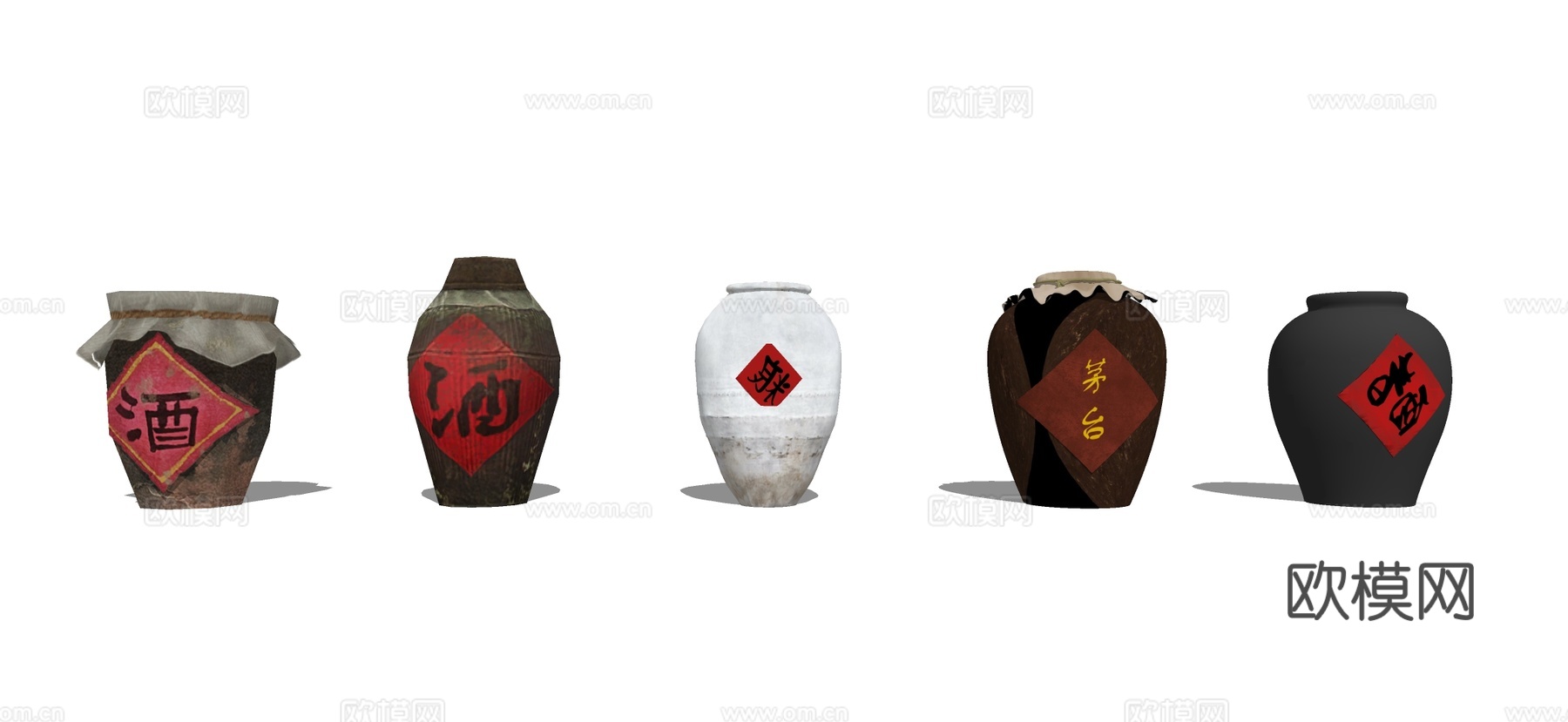 现代酒坛酒缸 酒文化小品su模型下载