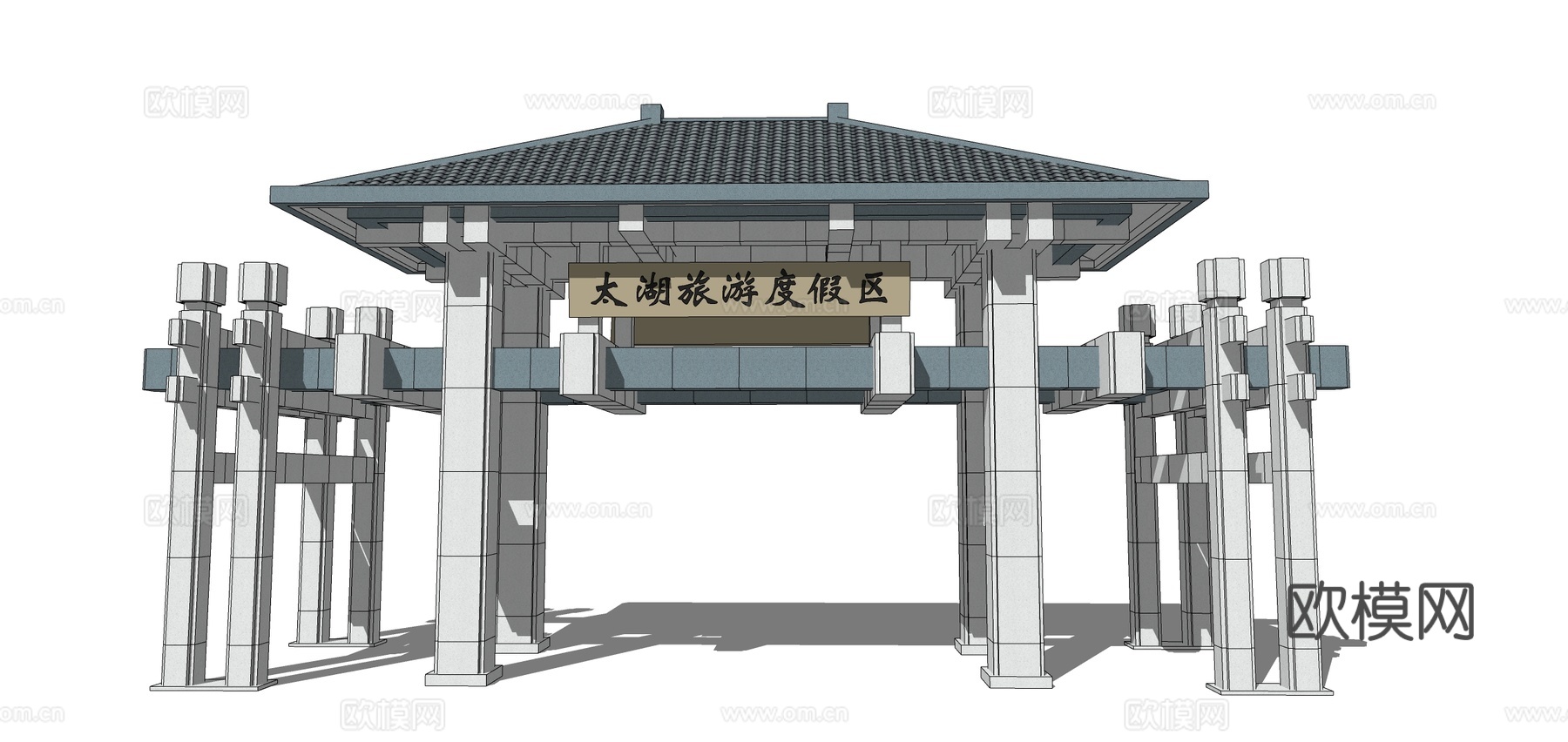 新中式景区大门门头su模型下载