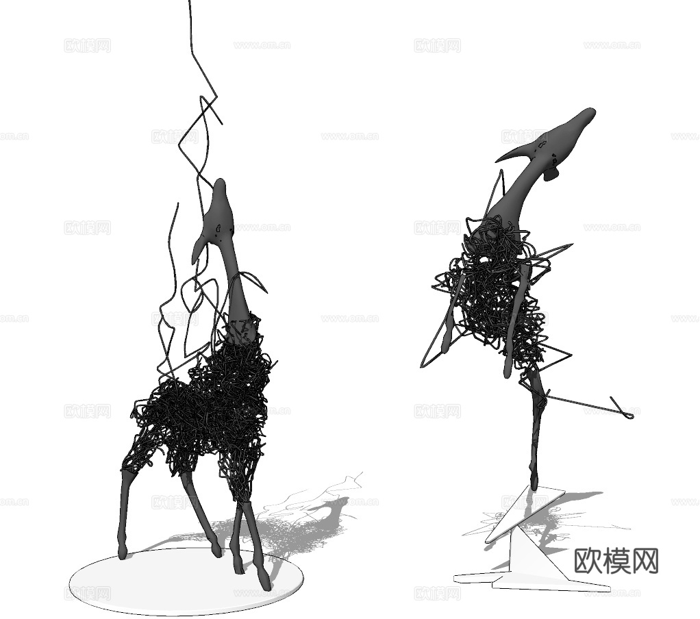 现代金属鹿雕塑su模型下载