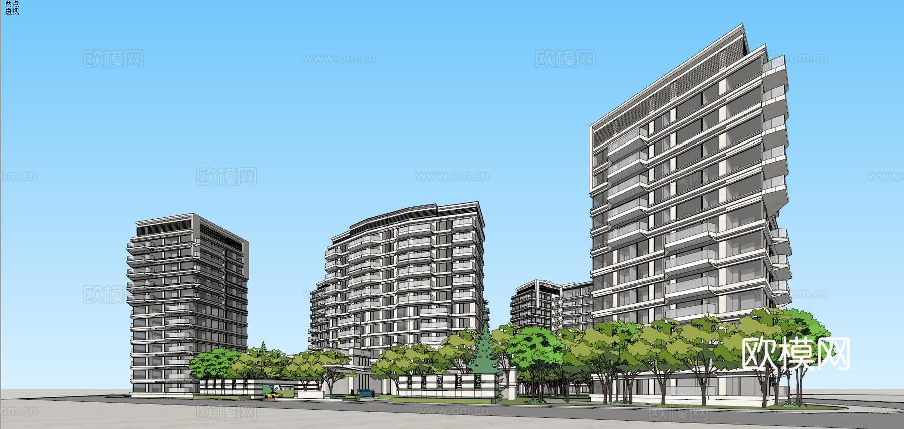 现代高层住宅小区su模型下载
