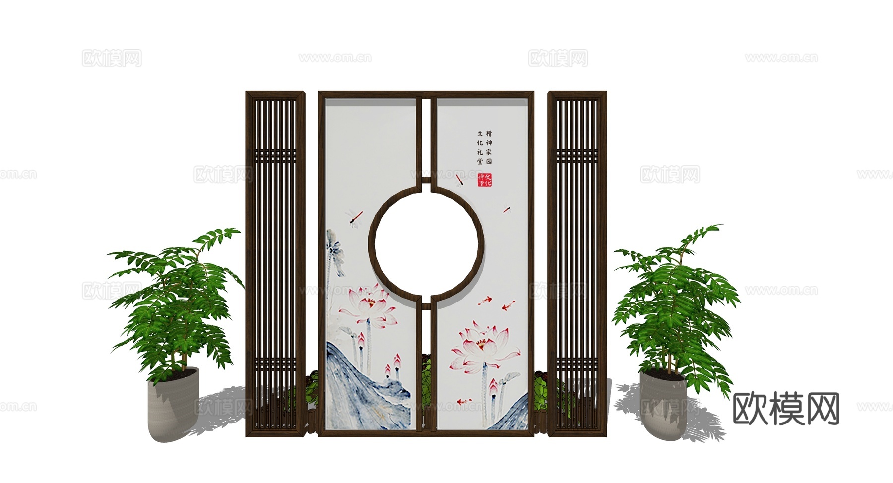 新中式山水屏风隔断su模型下载