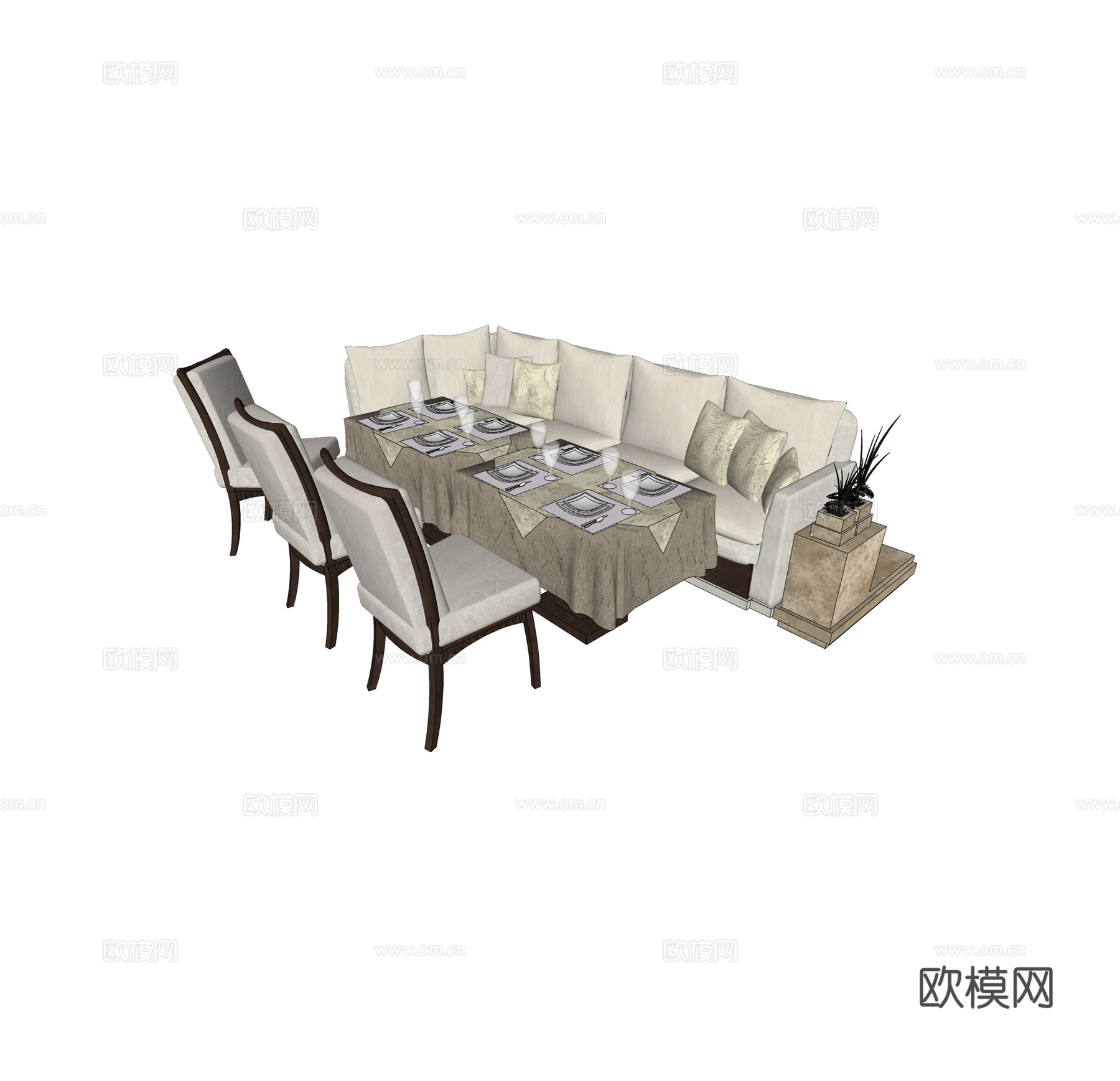 现代卡座餐桌椅su模型下载