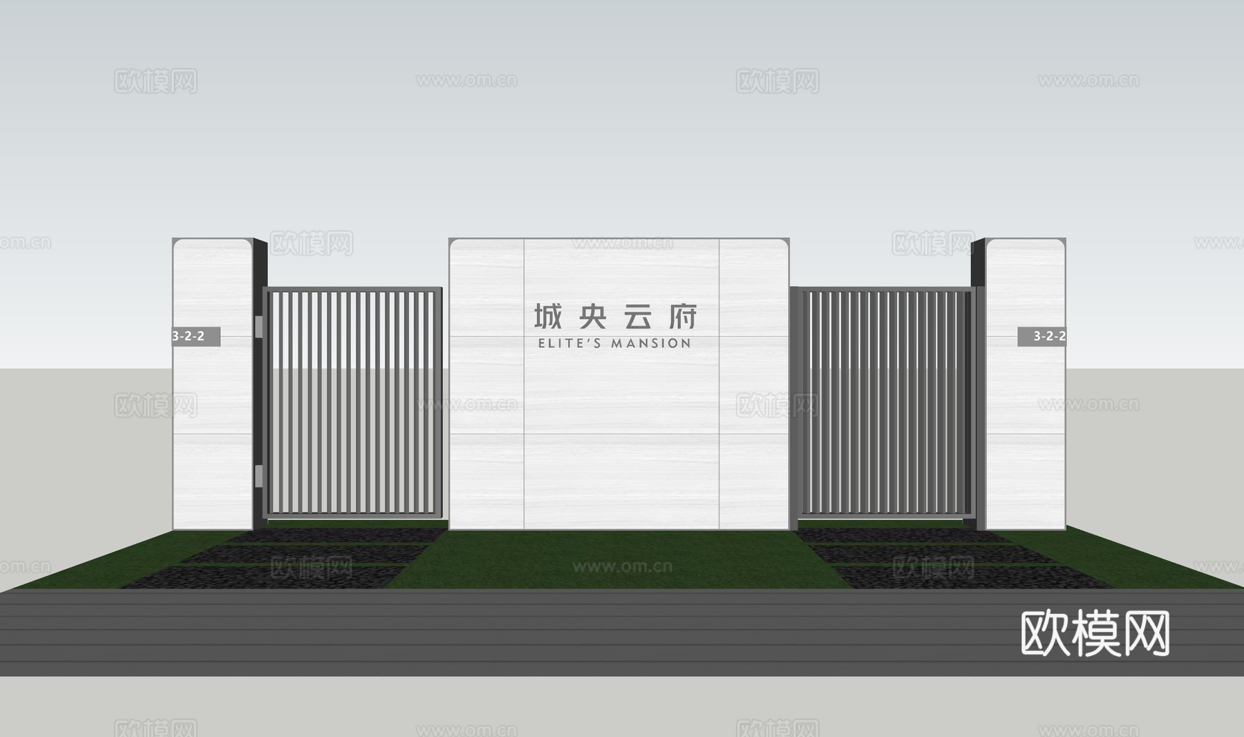 现代庭院门su模型下载