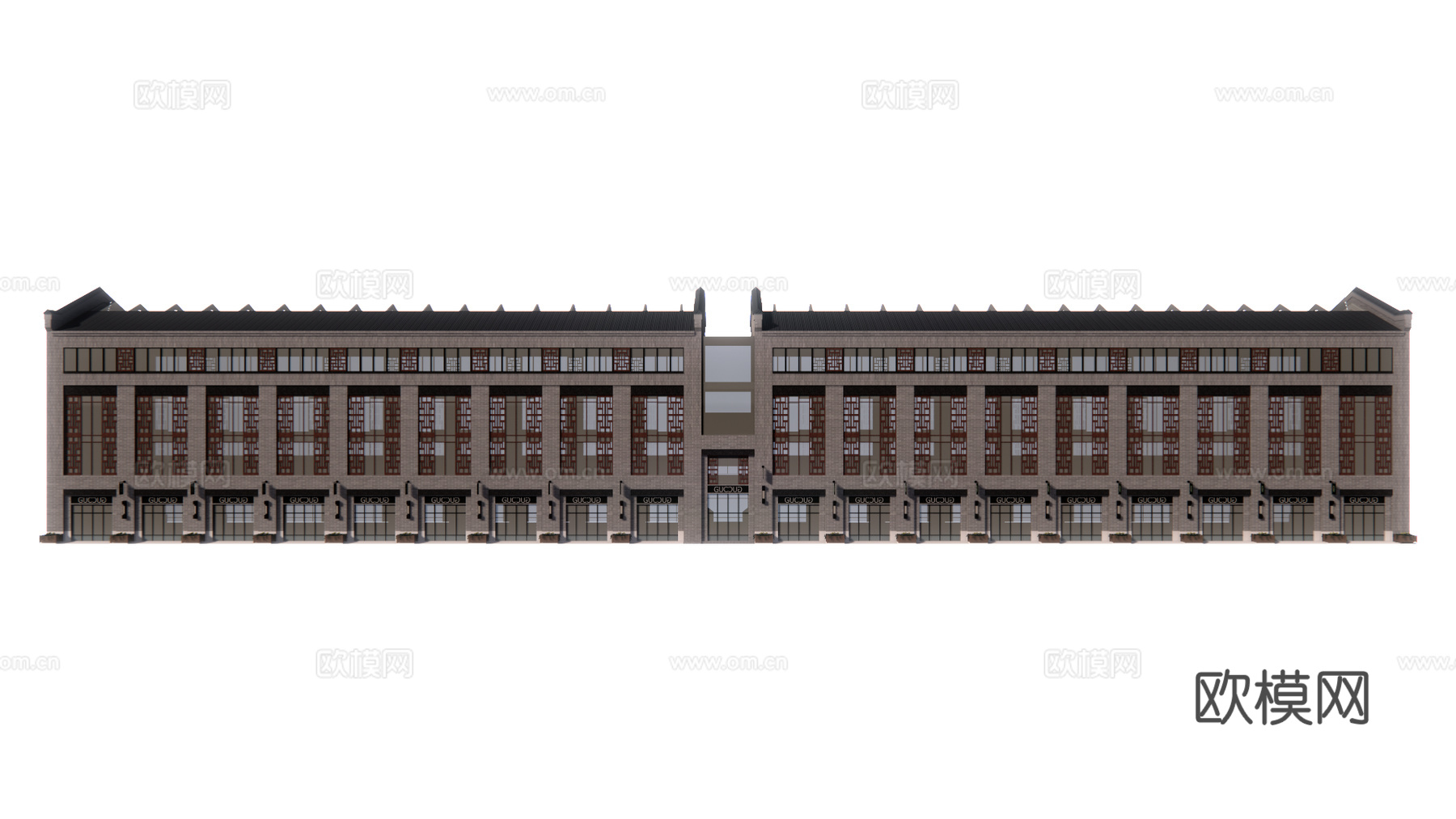 中式商业街建筑外观su模型下载