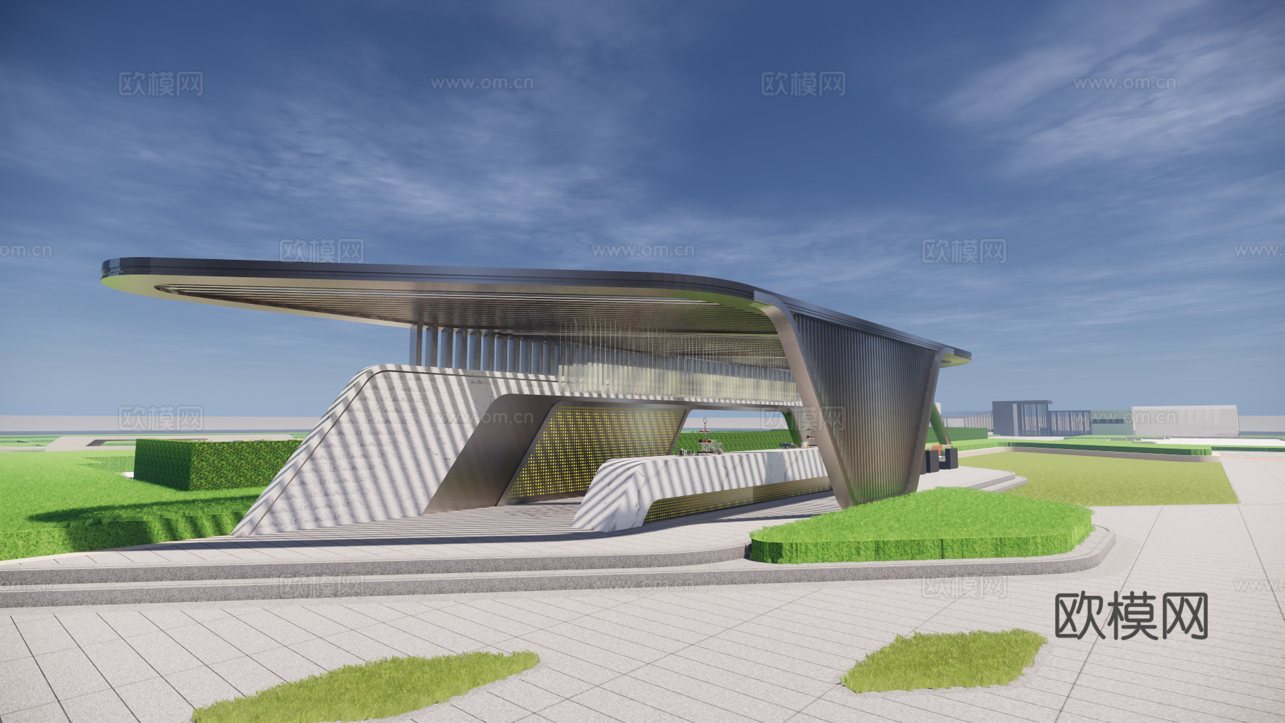 现代金属廊架亭su模型下载