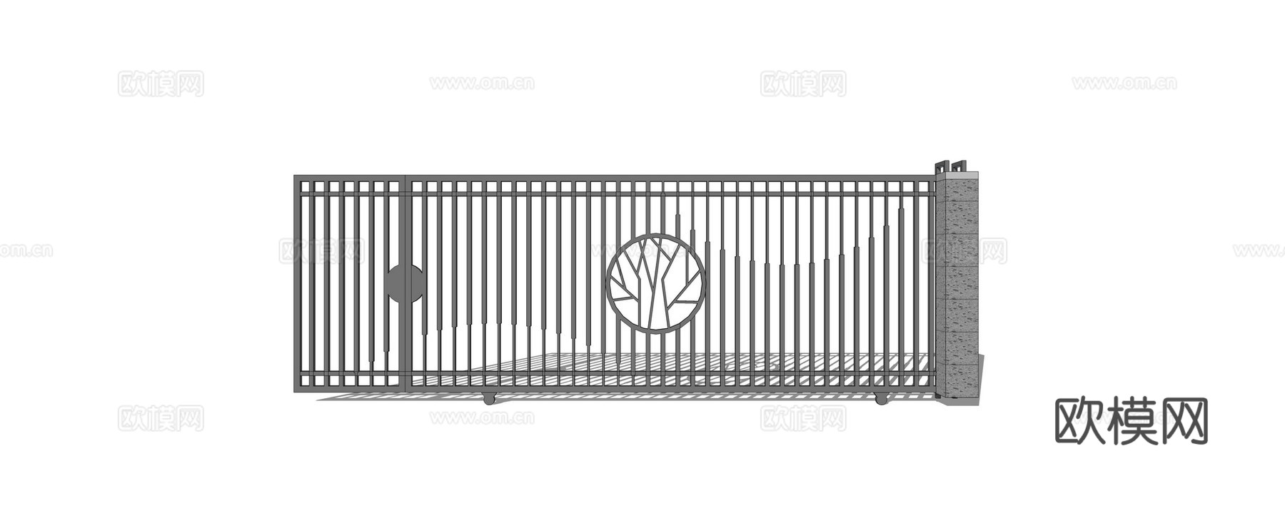 新中式铁艺门su模型下载
