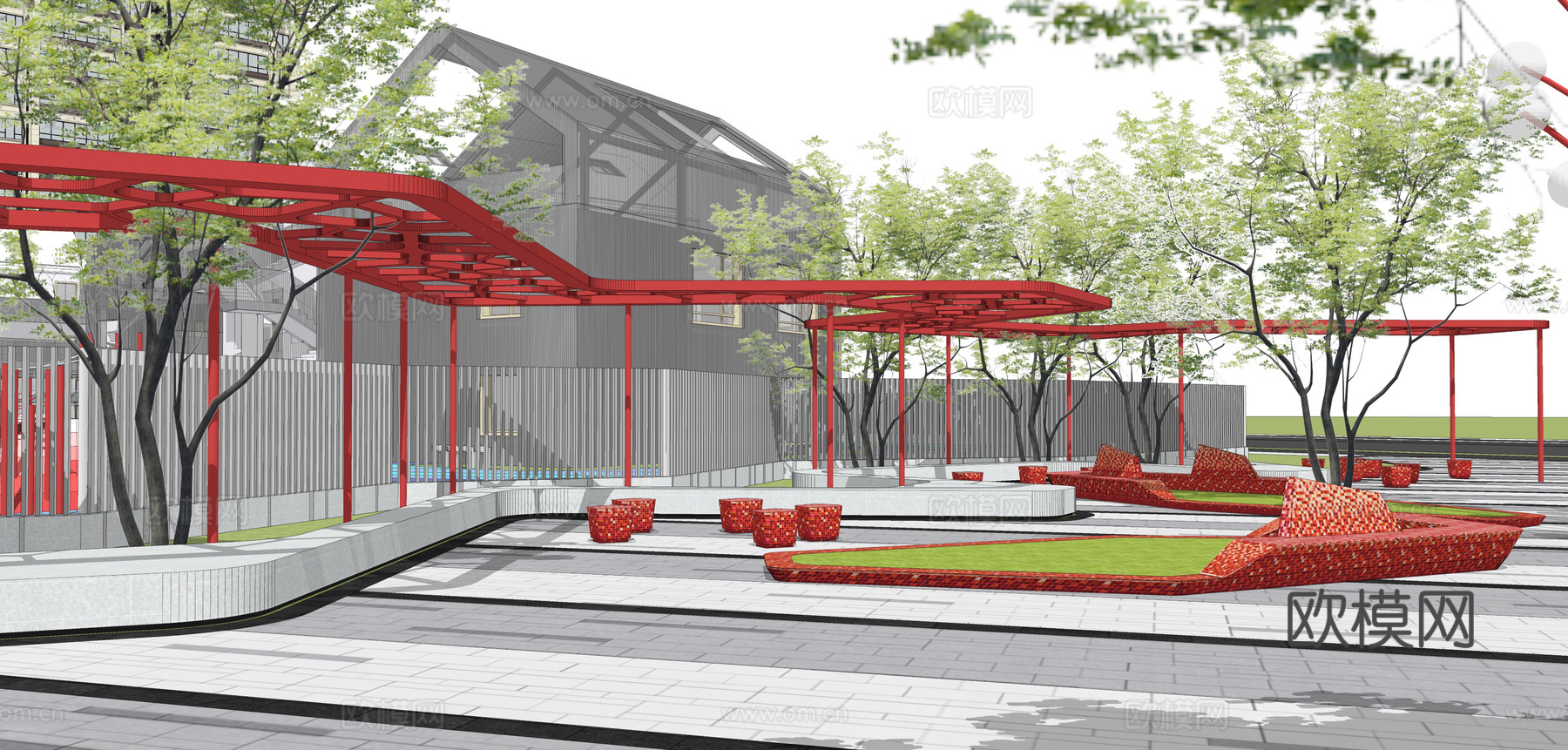 现代广场建筑小品su模型下载
