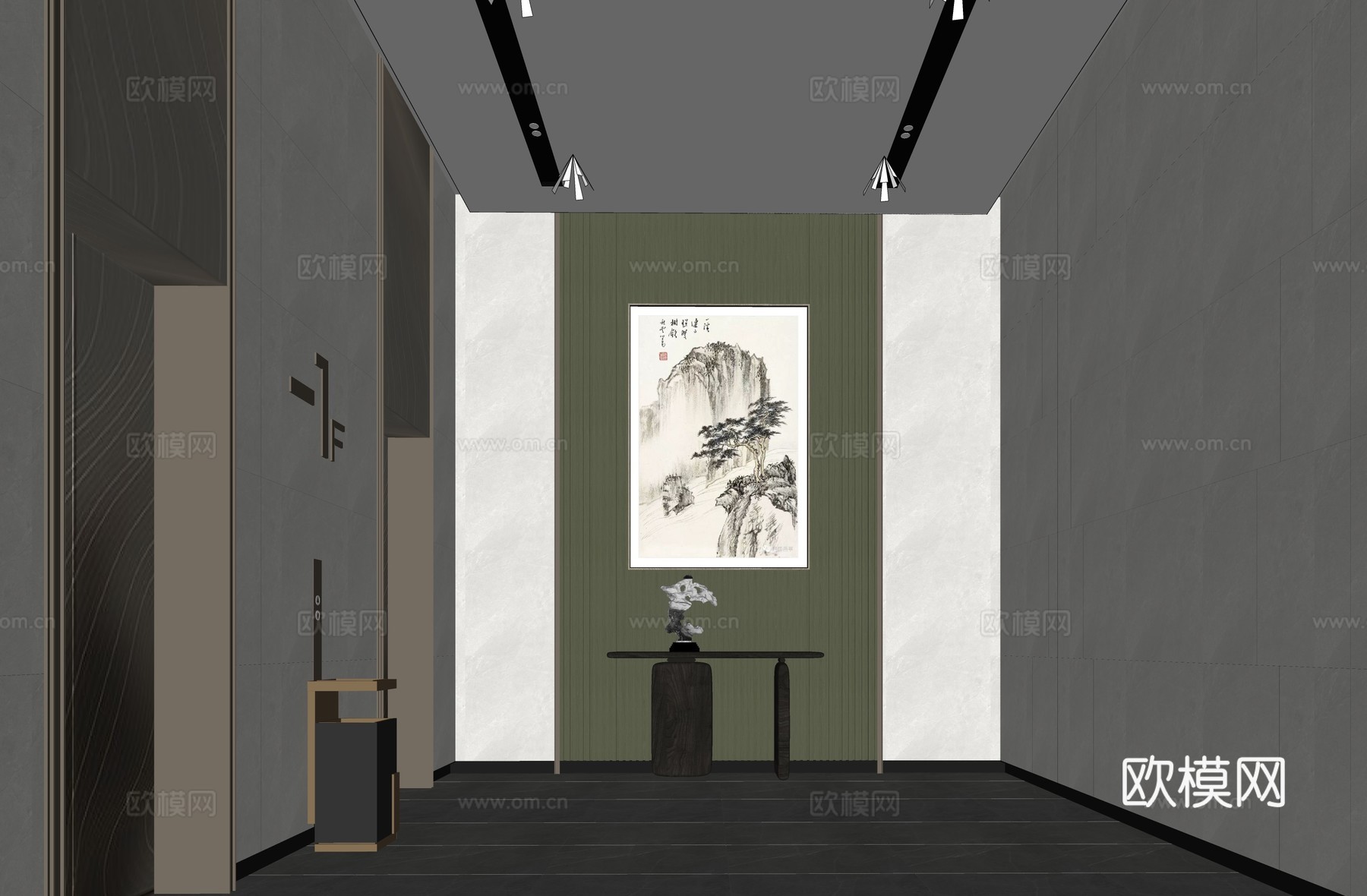现代酒店电梯厅su模型下载