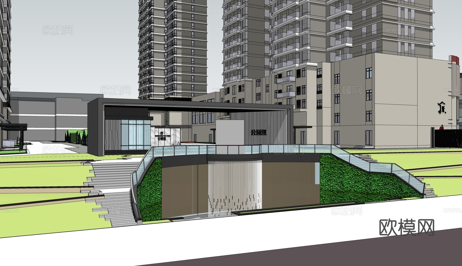 现代商住楼建筑外观su模型下载