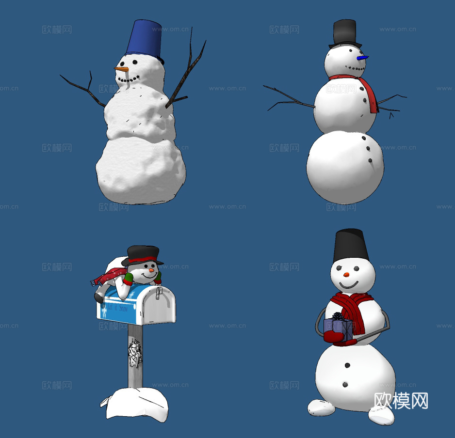 现代圣诞节雪人su模型下载