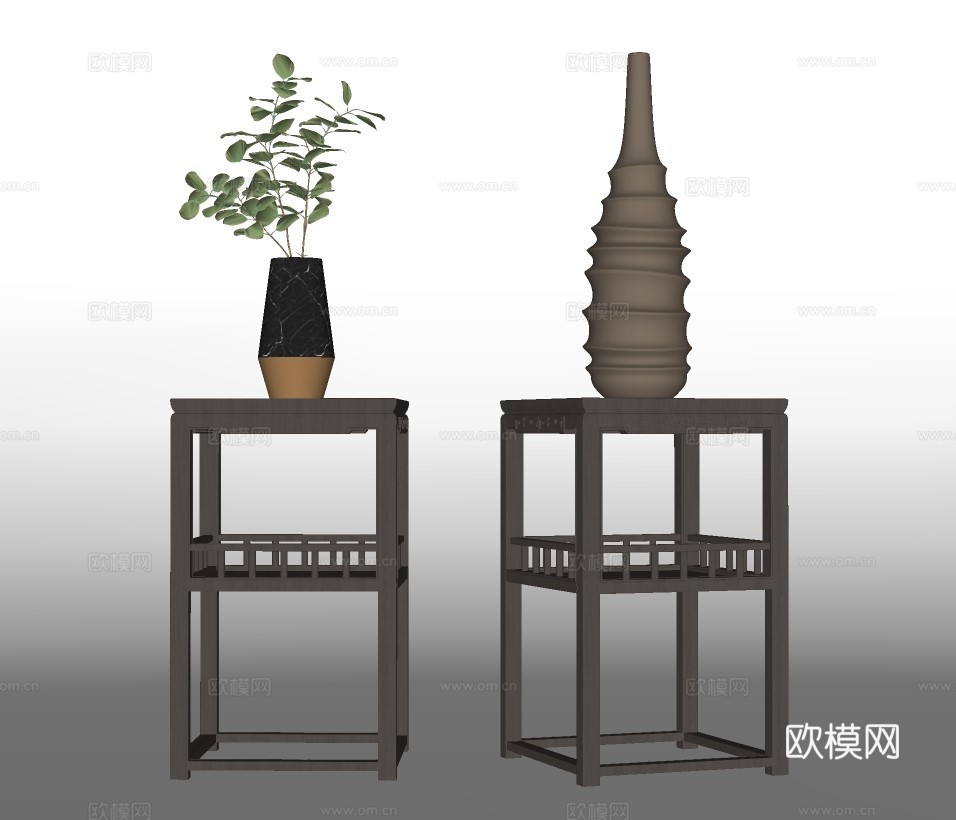 新中式实木边几su模型下载