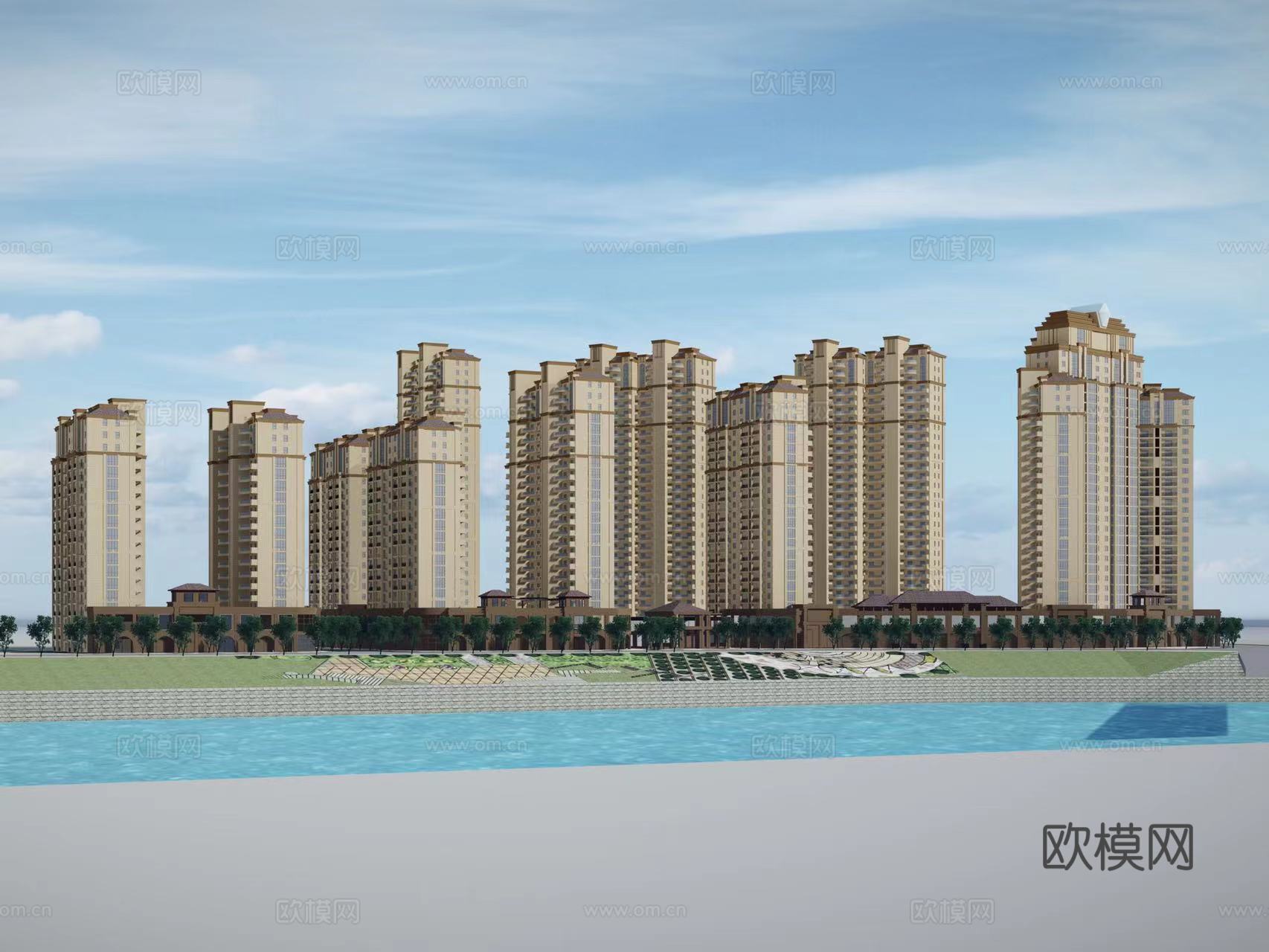 欧式住宅楼建筑外观su模型下载