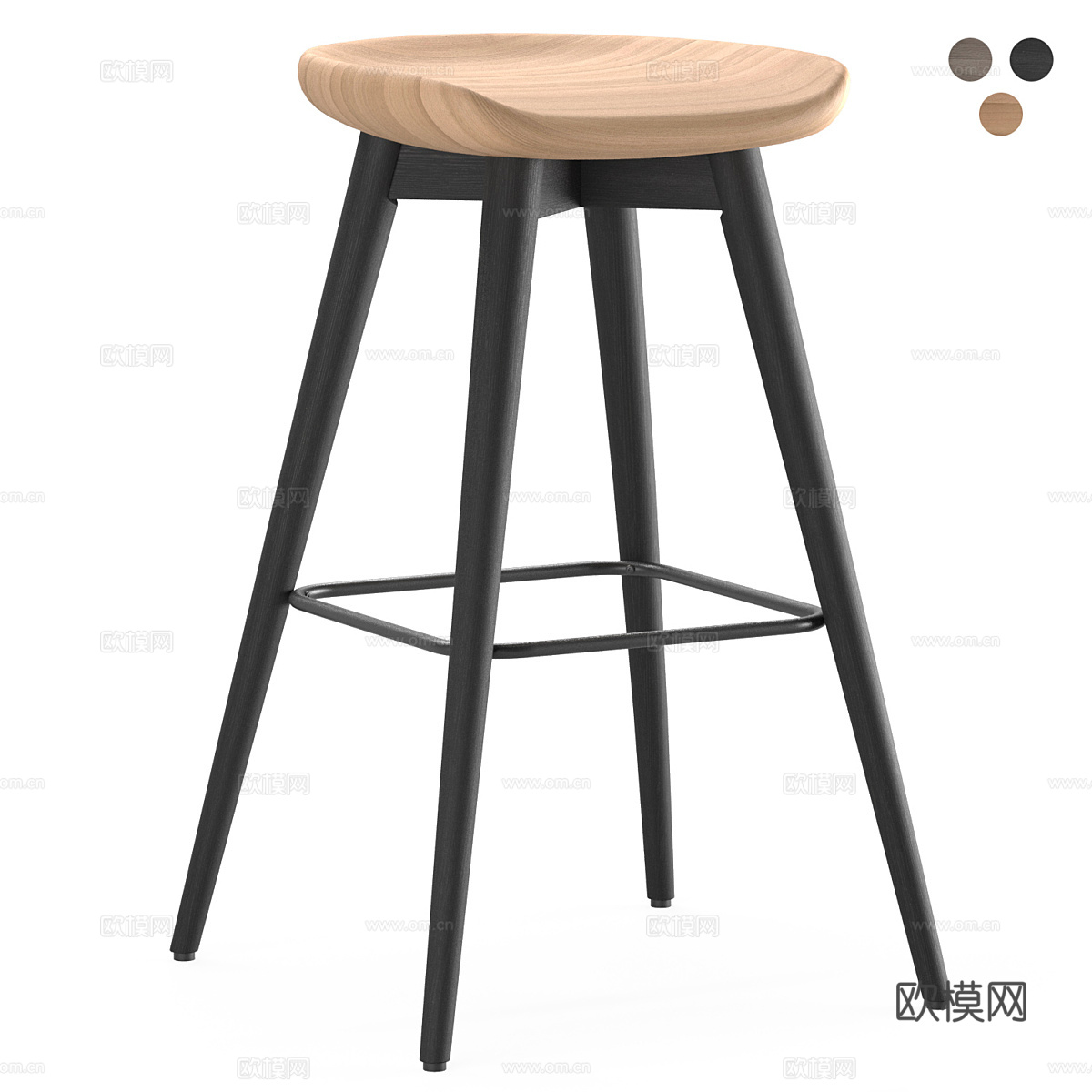 现代意式木质吧台椅3d模型