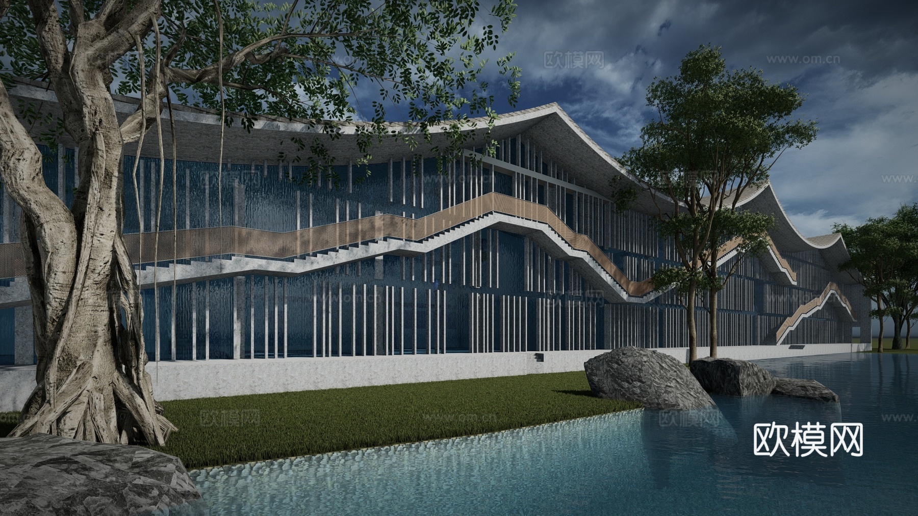 现代美术馆博览馆建筑外观su模型下载