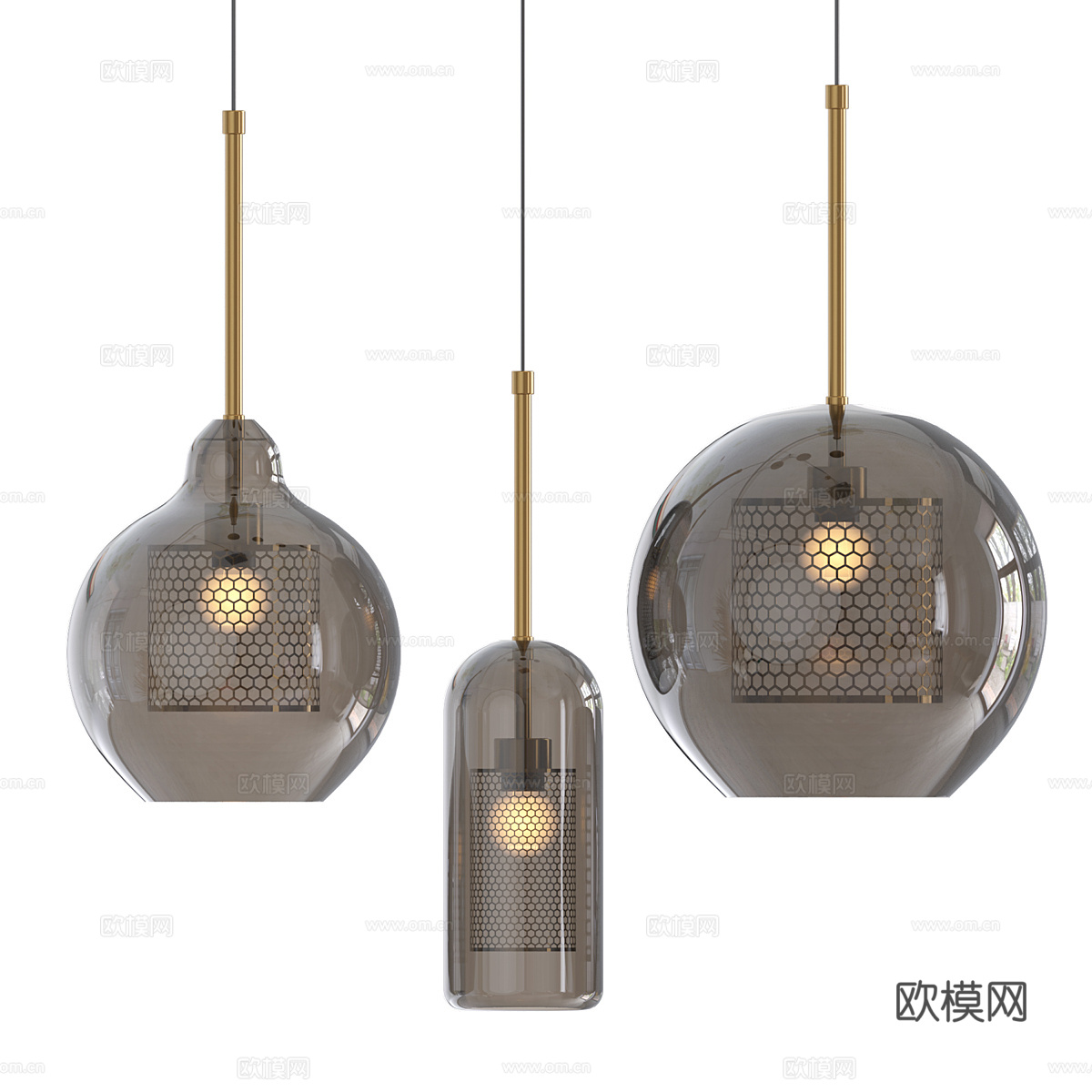 现代意式轻奢金属玻璃装饰吊灯3d模型