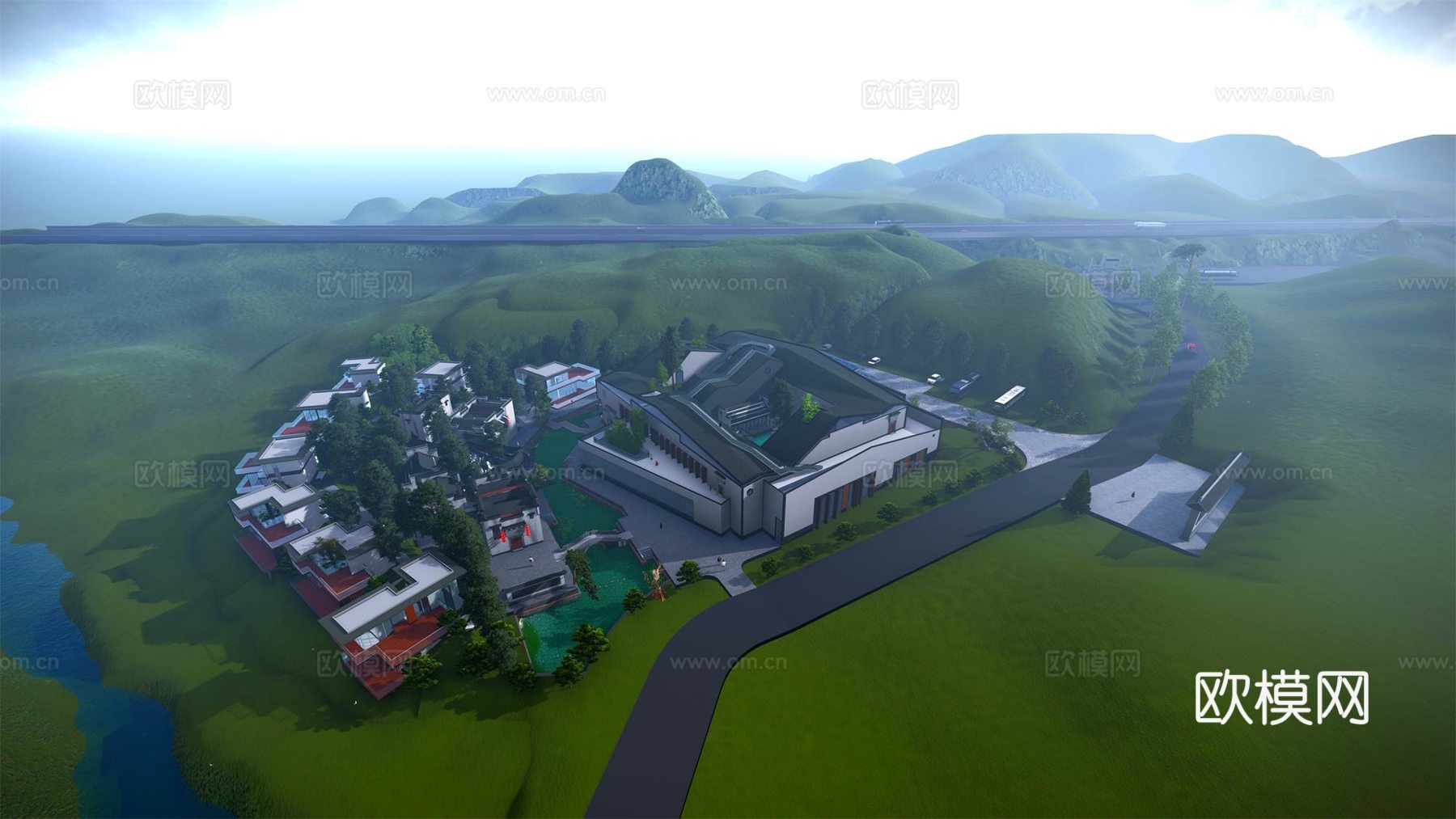 新中式雕刻博物馆建筑外观su模型下载