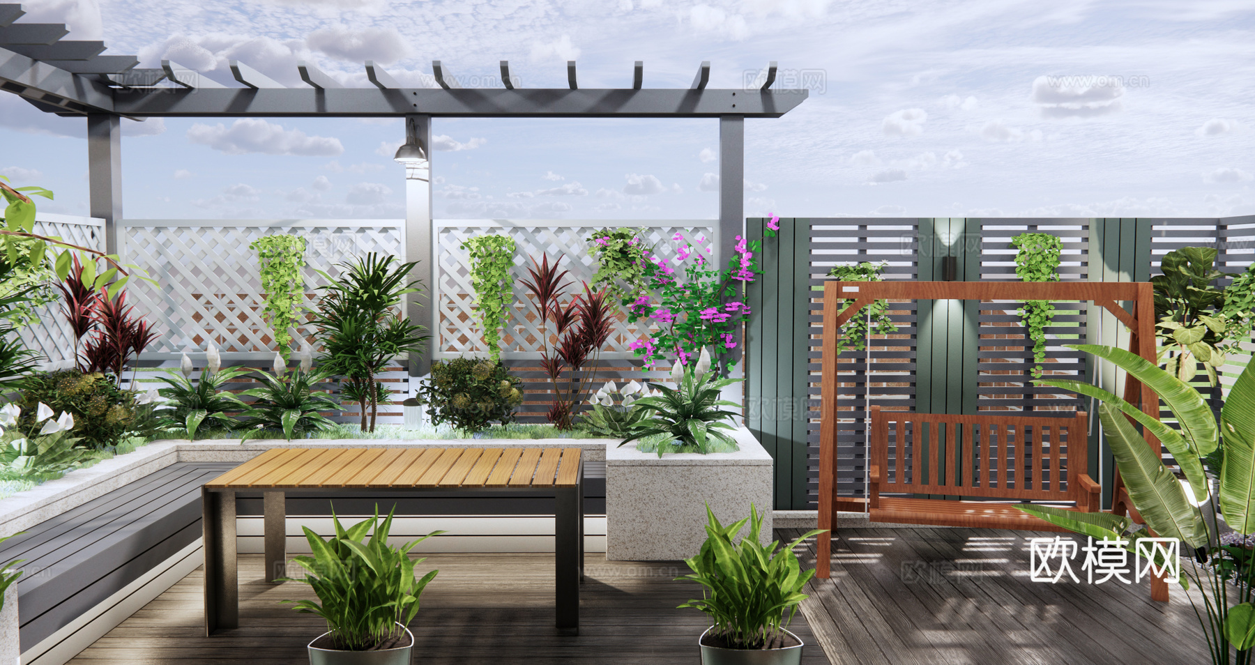 现代屋顶花园su模型下载