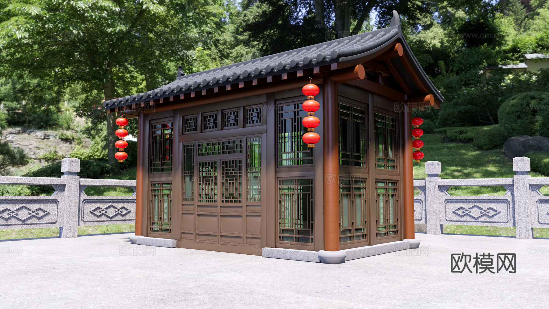 中式古建亭su模型下载