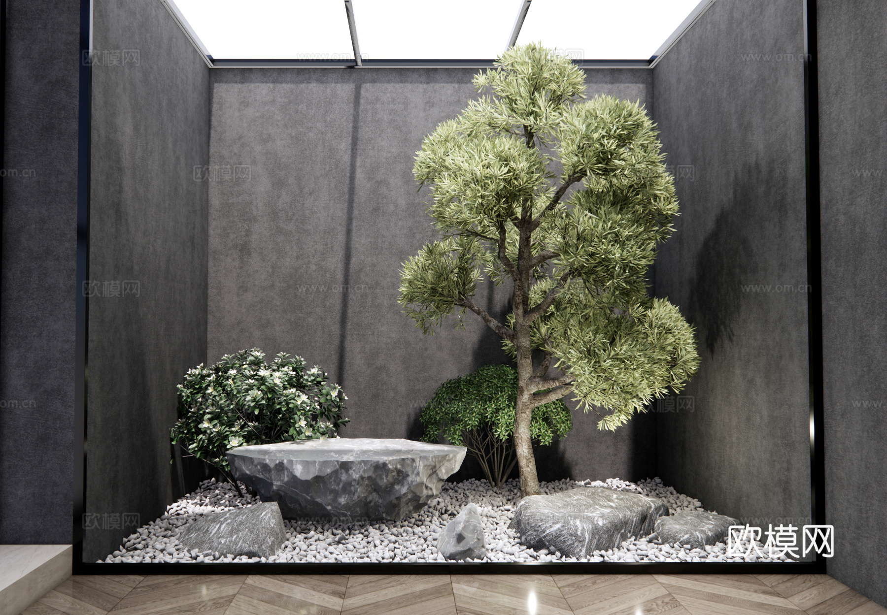 现代天井景观小品su模型下载